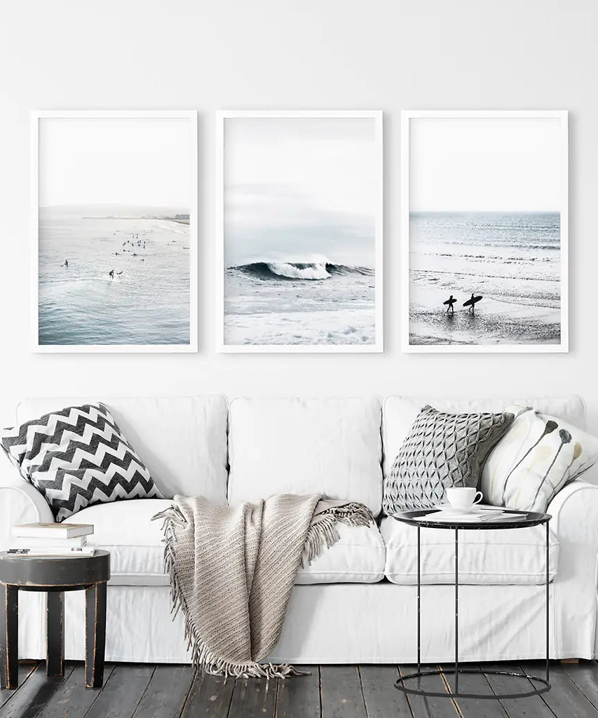 Navy Blue Surfing Wall Art. Set of 3 Prints