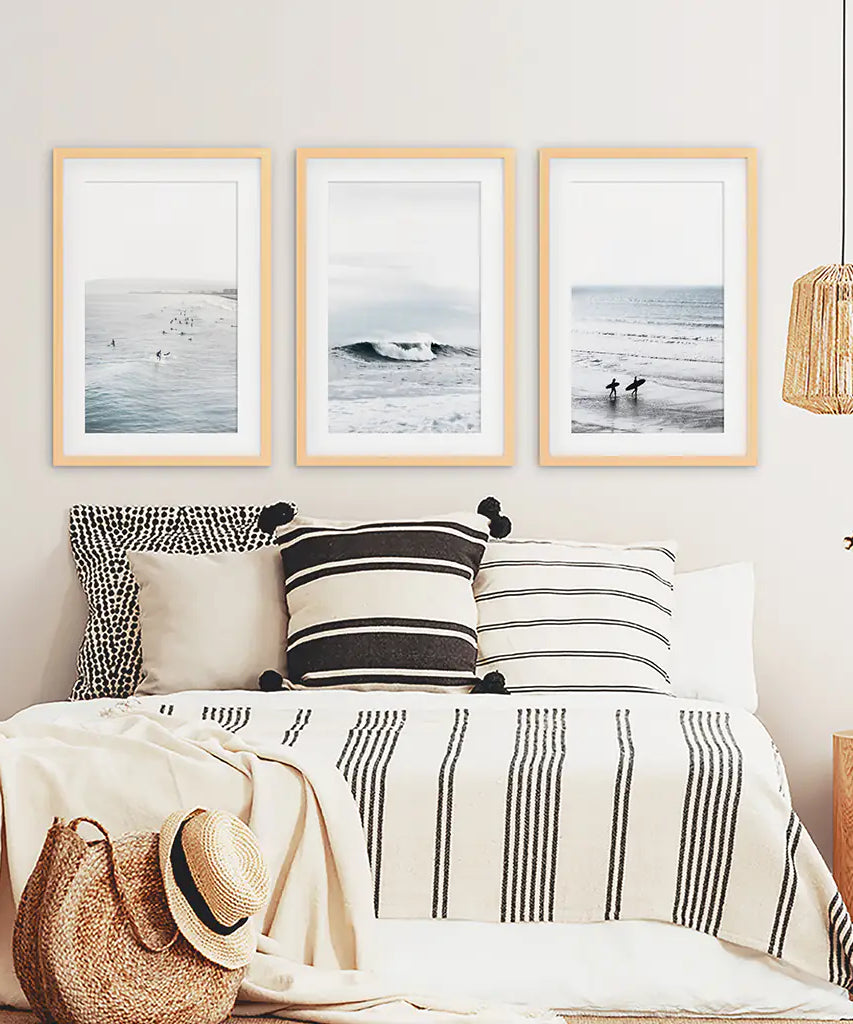 Navy Blue Surfing Wall Art. Set of 3 Prints