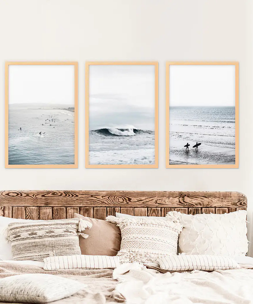 Navy Blue Surfing Wall Art. Set of 3 Prints