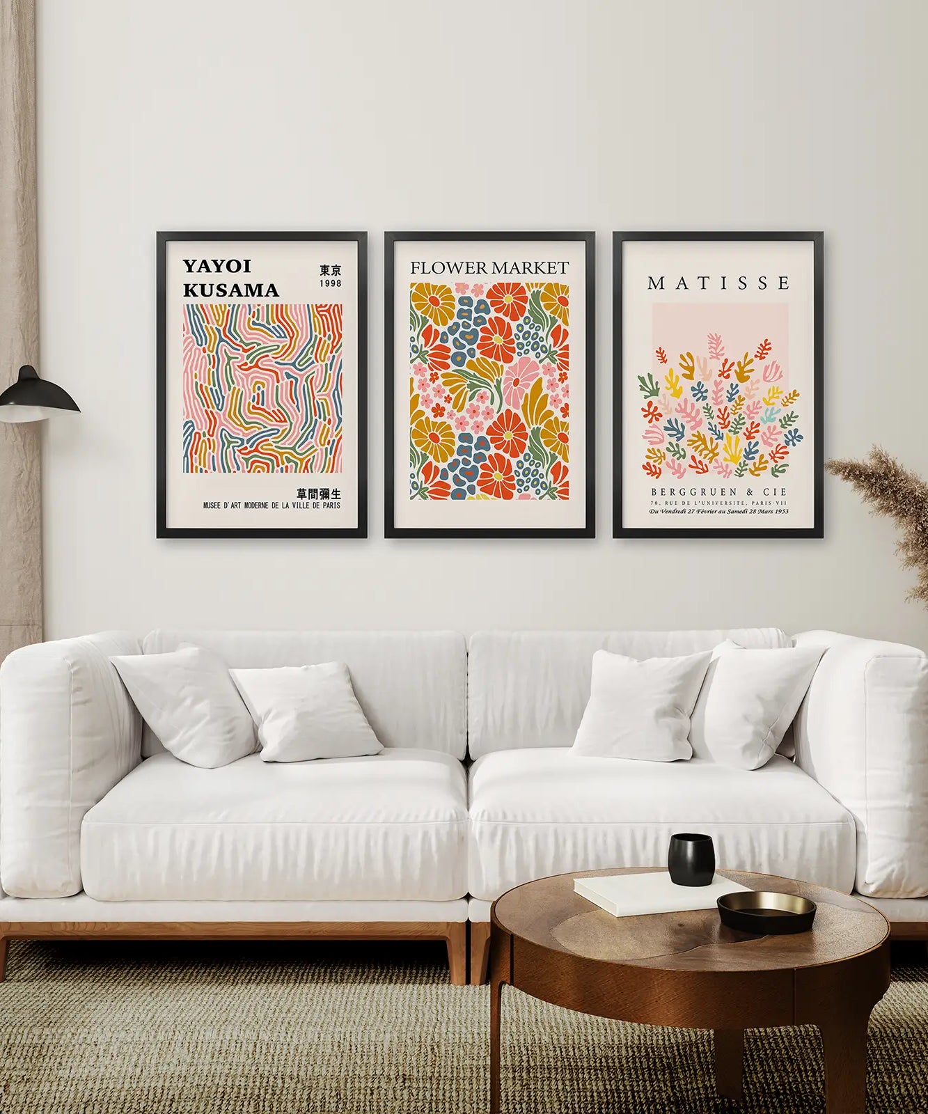 Farbenfrohes Wandkunst-Set aus 3 abstrakten Kusama-Bildern