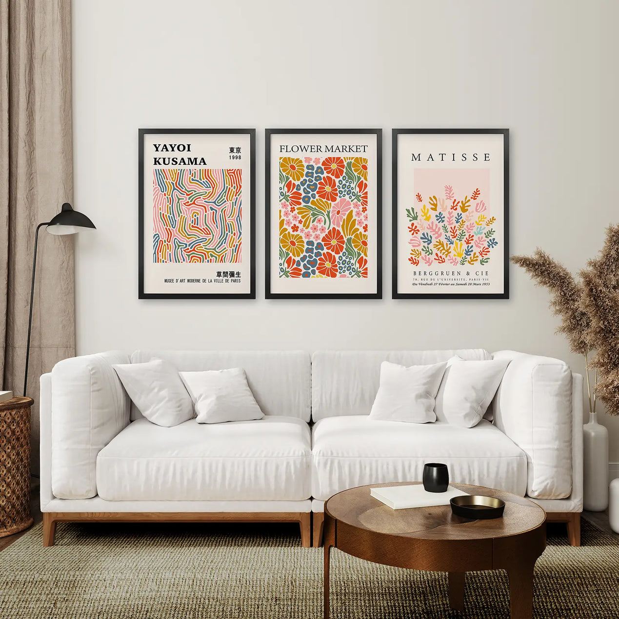Farbenfrohes Wandkunst-Set aus 3 abstrakten Kusama-Bildern