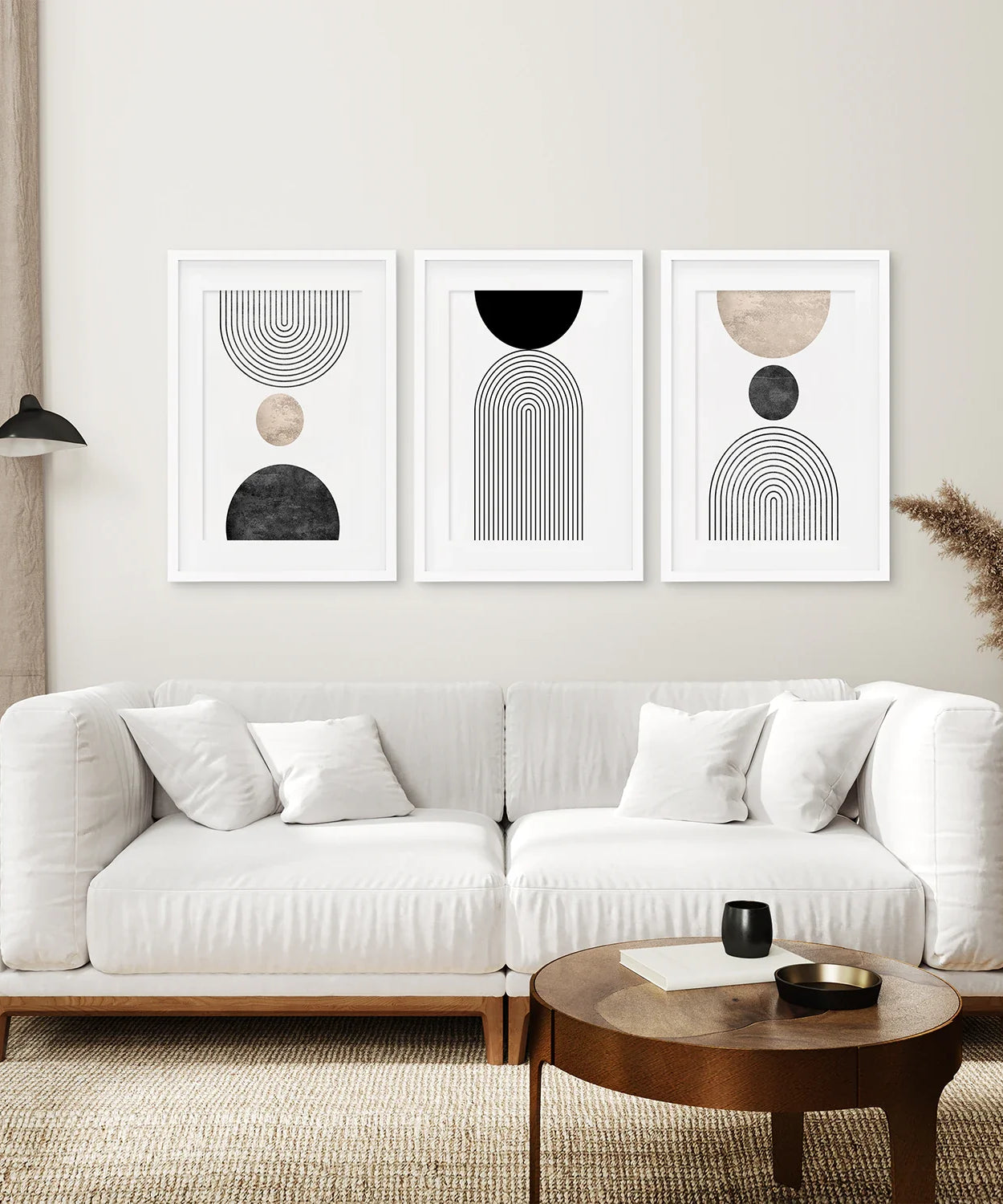 Neutrale Mid-Century Modern Wandkunst | 3er Set