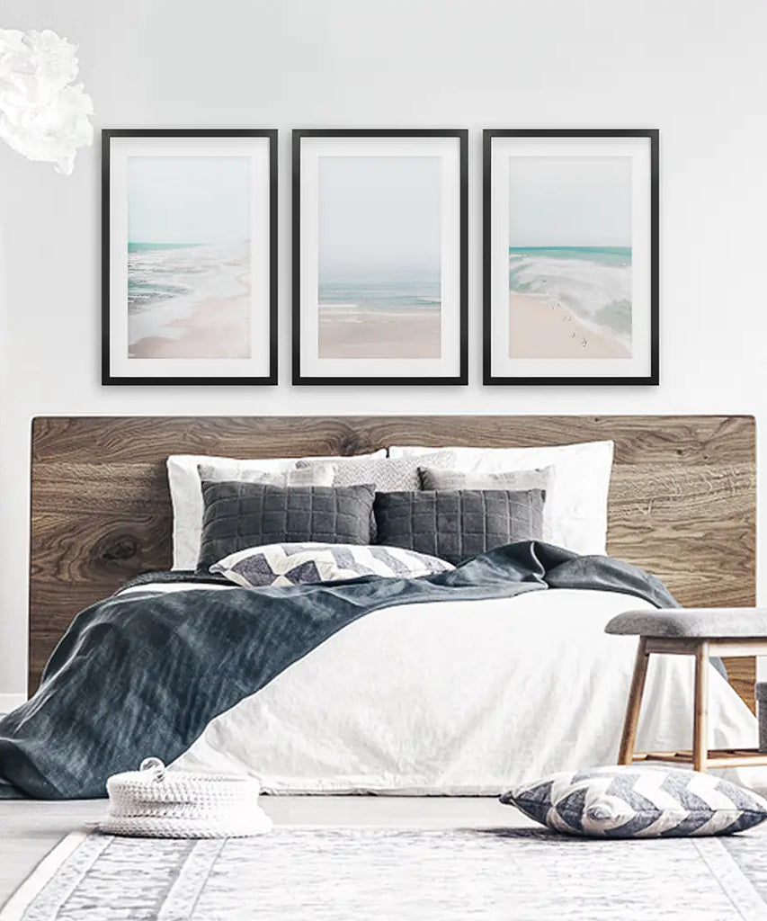 Minimalistisches neutrales Ozean-Strand-Wandkunst-Set mit 3 Teilen