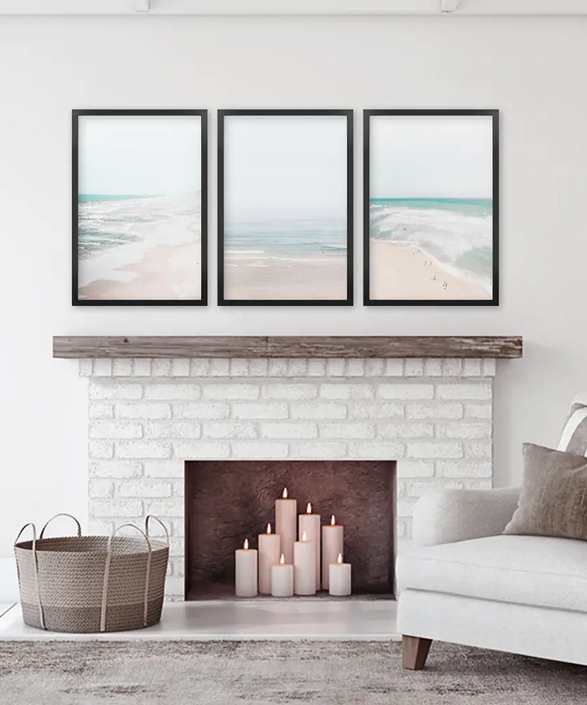 Minimalistisches neutrales Ozean-Strand-Wandkunst-Set mit 3 Teilen