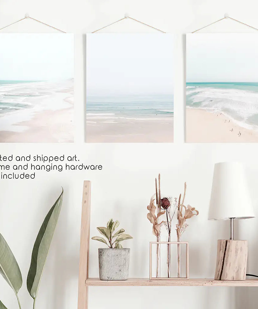 Minimalistisches neutrales Ozean-Strand-Wandkunst-Set mit 3 Teilen