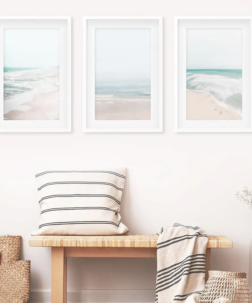 Minimalistisches neutrales Ozean-Strand-Wandkunst-Set mit 3 Teilen