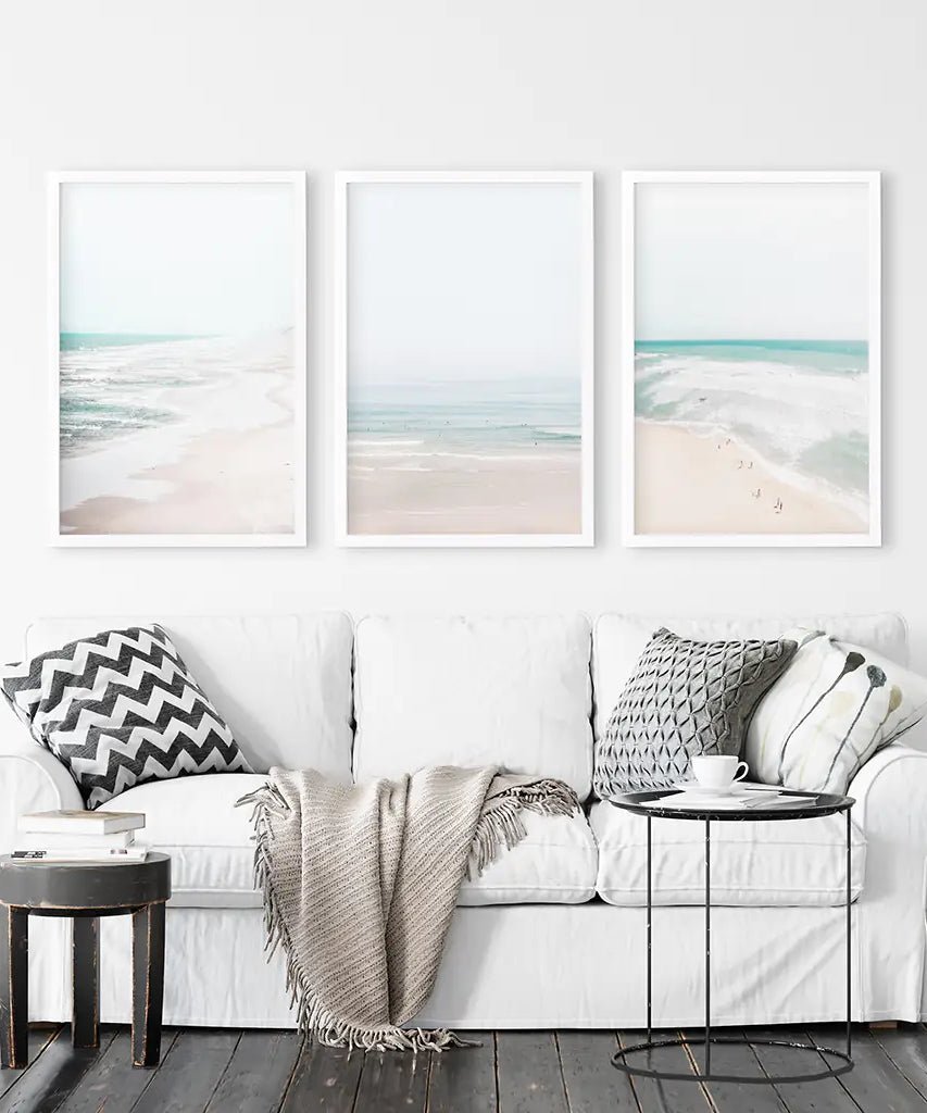 Minimalistisches neutrales Ozean-Strand-Wandkunst-Set mit 3 Teilen