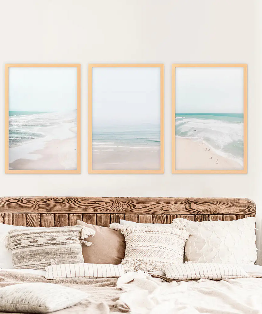 Minimalistisches neutrales Ozean-Strand-Wandkunst-Set mit 3 Teilen