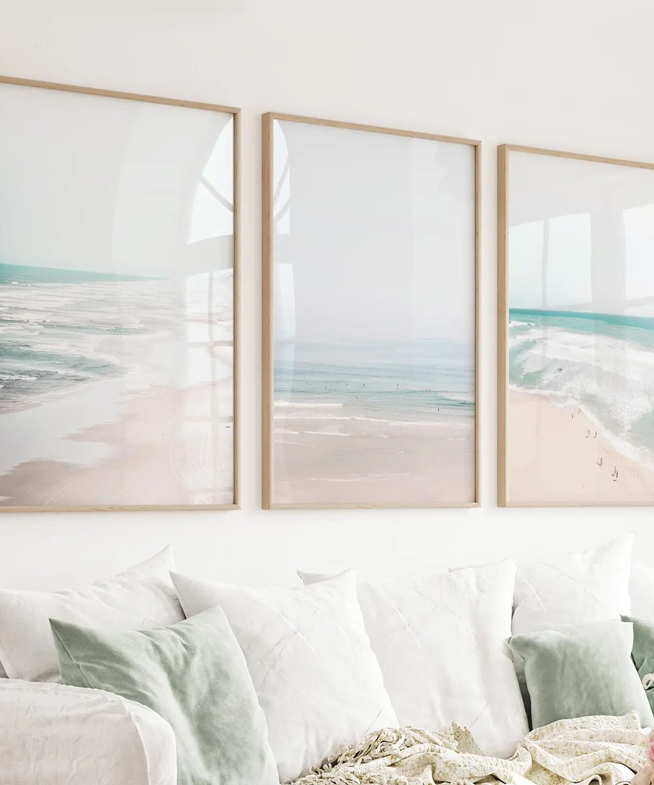 Minimalistisches neutrales Ozean-Strand-Wandkunst-Set mit 3 Teilen