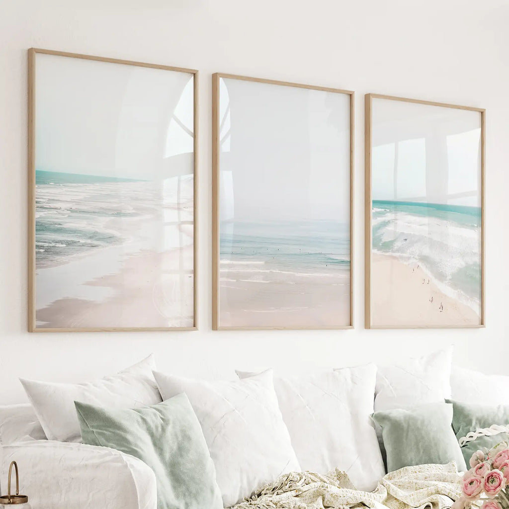 Minimalist Neutral Ocean Beach Wall Art Set of 3 Pieces