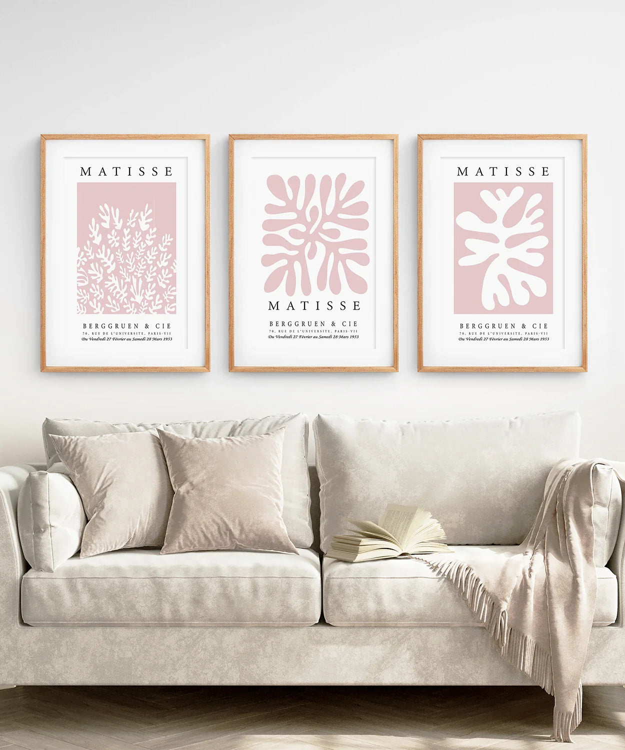3er-Set Matisse abstrakte Scherenschnitte - La Gerbe rosa Wandkunst