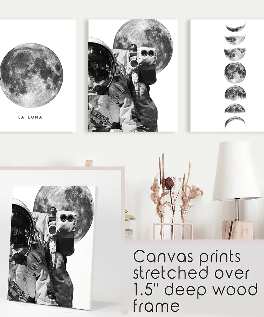 Modern Black White Moon Phases Wall Art Set of 3