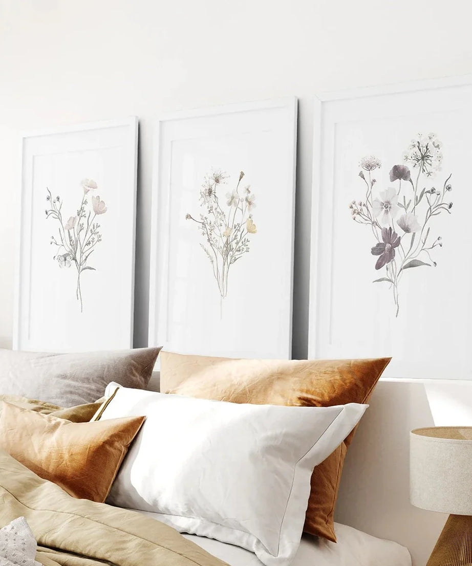 3-teiliges Blumen-Wandbild-Set in Aquarell