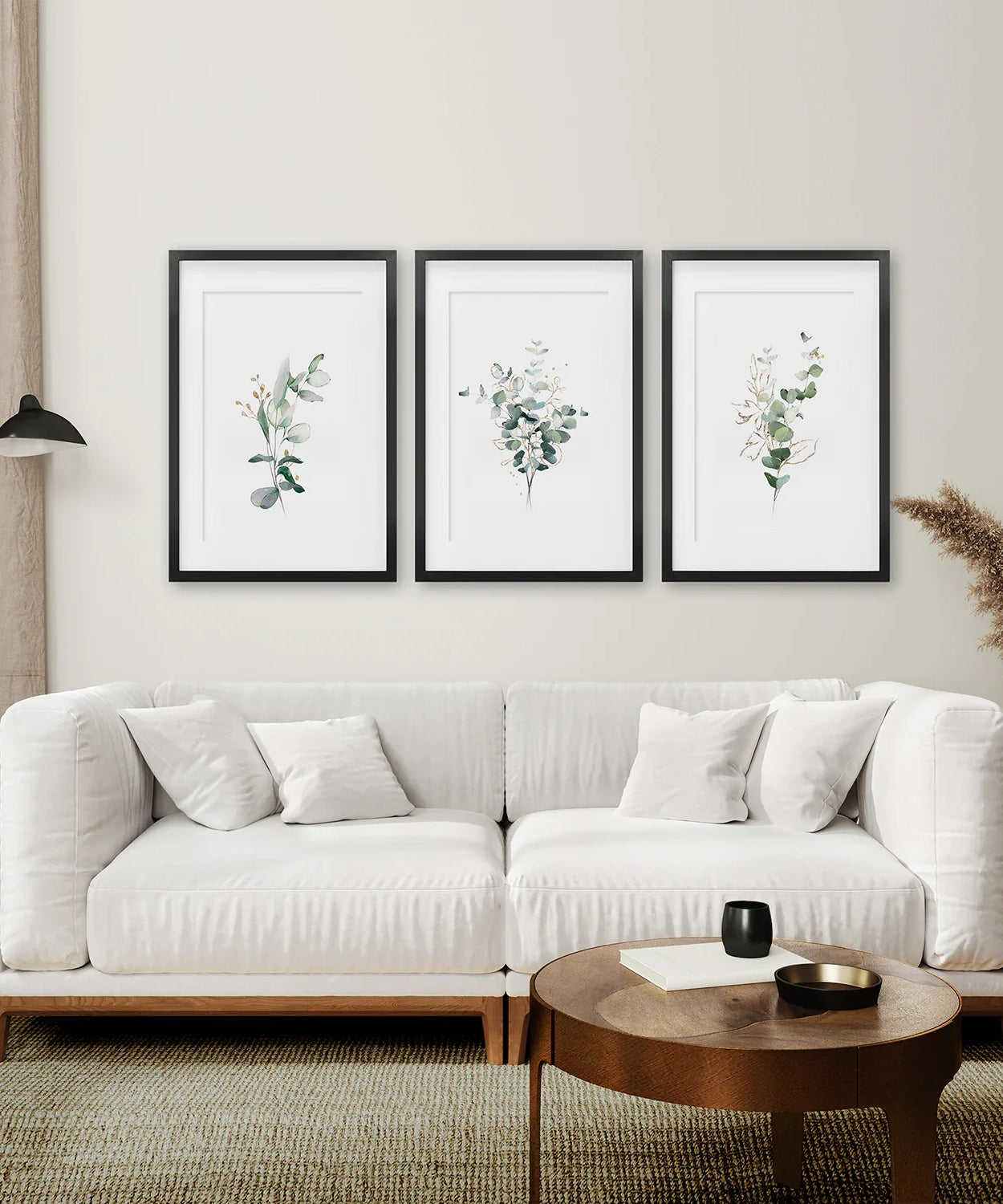 Gold & Grüne Eukalyptus-Wandkunst 3er-Set