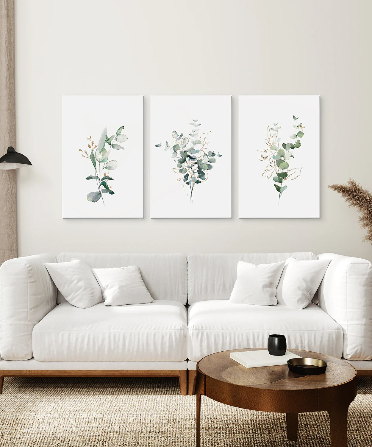 Gold & Grüne Eukalyptus-Wandkunst 3er-Set