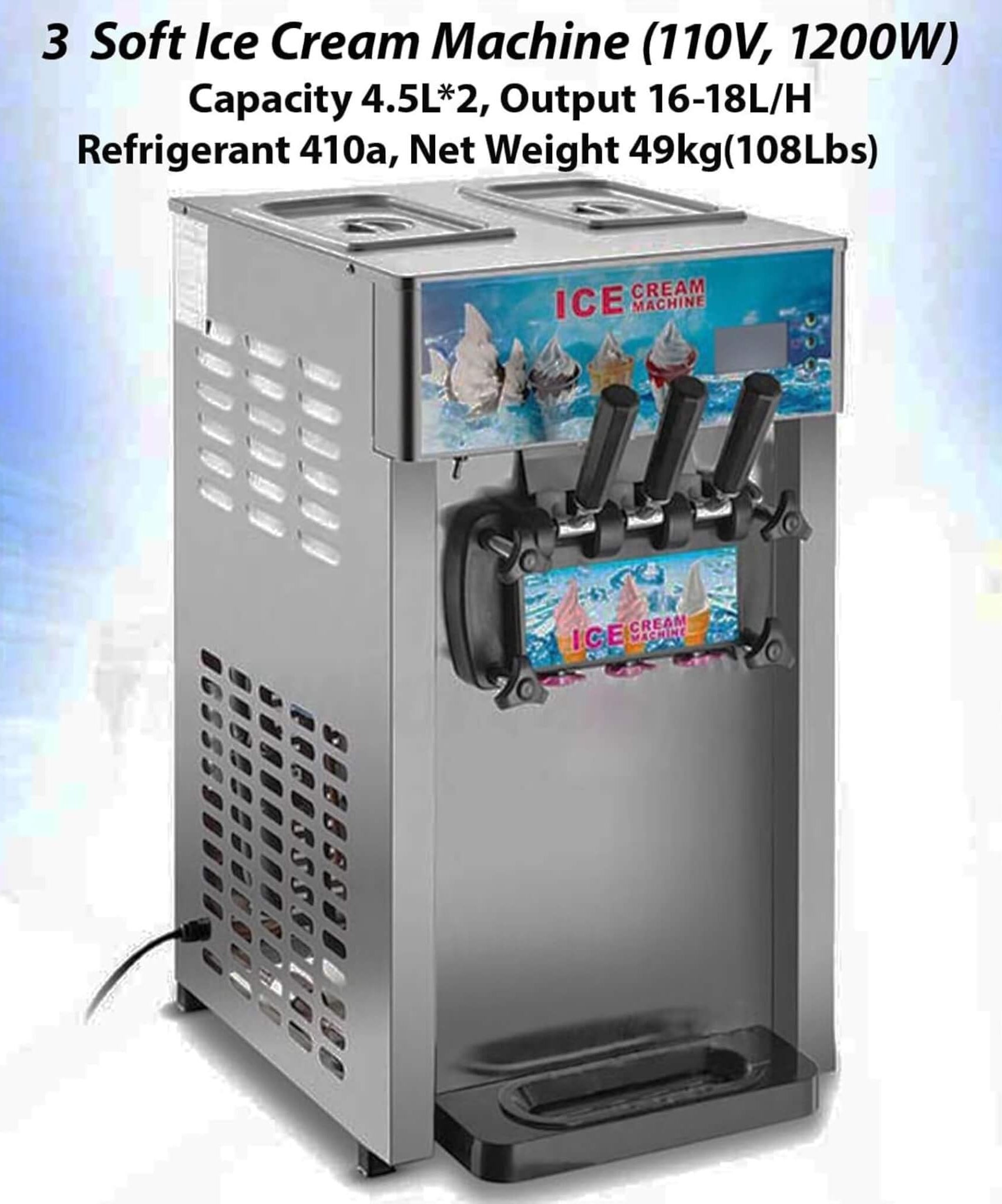 3-Flavor 9L Commercial 1200W Countertop Soft Serve Machine (SAK51986)
