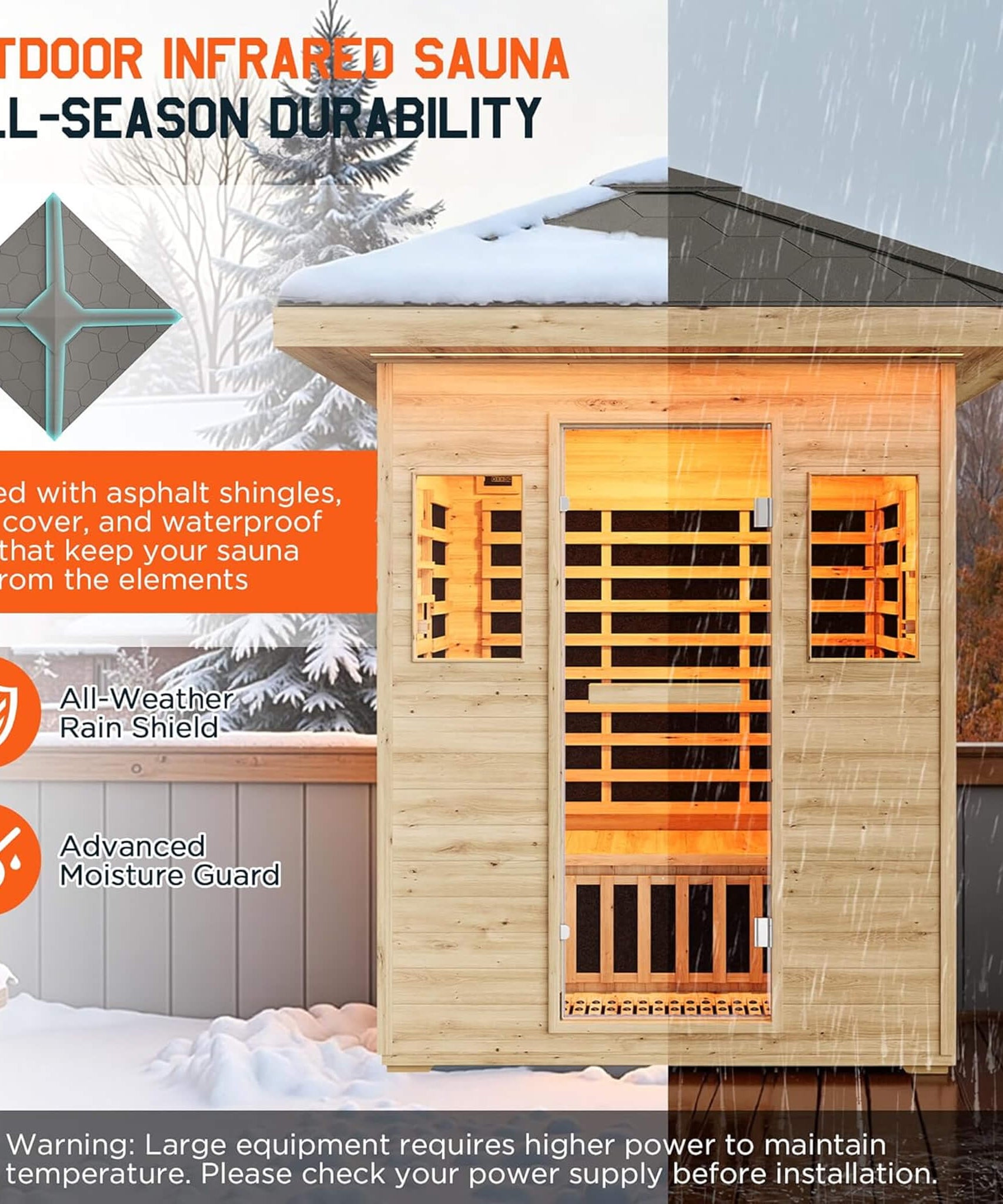 Thermora Zurich 3-Person Low EMF Spruce Wood Outdoor Infrared Sauna With Bluetooth Speakers And LED Lights (SAK59047)