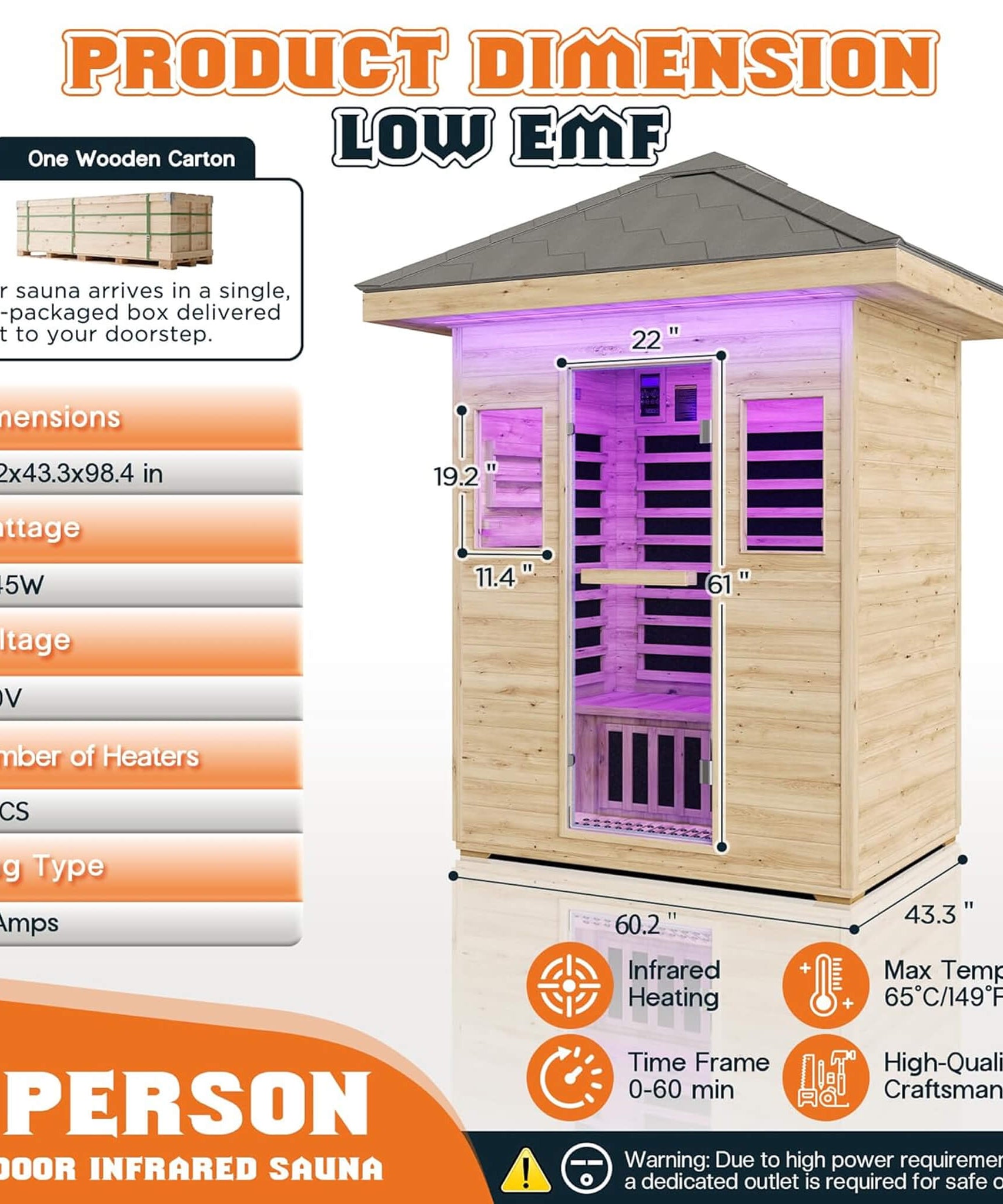 Thermora Zurich 3-Person Low EMF Spruce Wood Outdoor Infrared Sauna With Bluetooth Speakers And LED Lights (SAK59047)