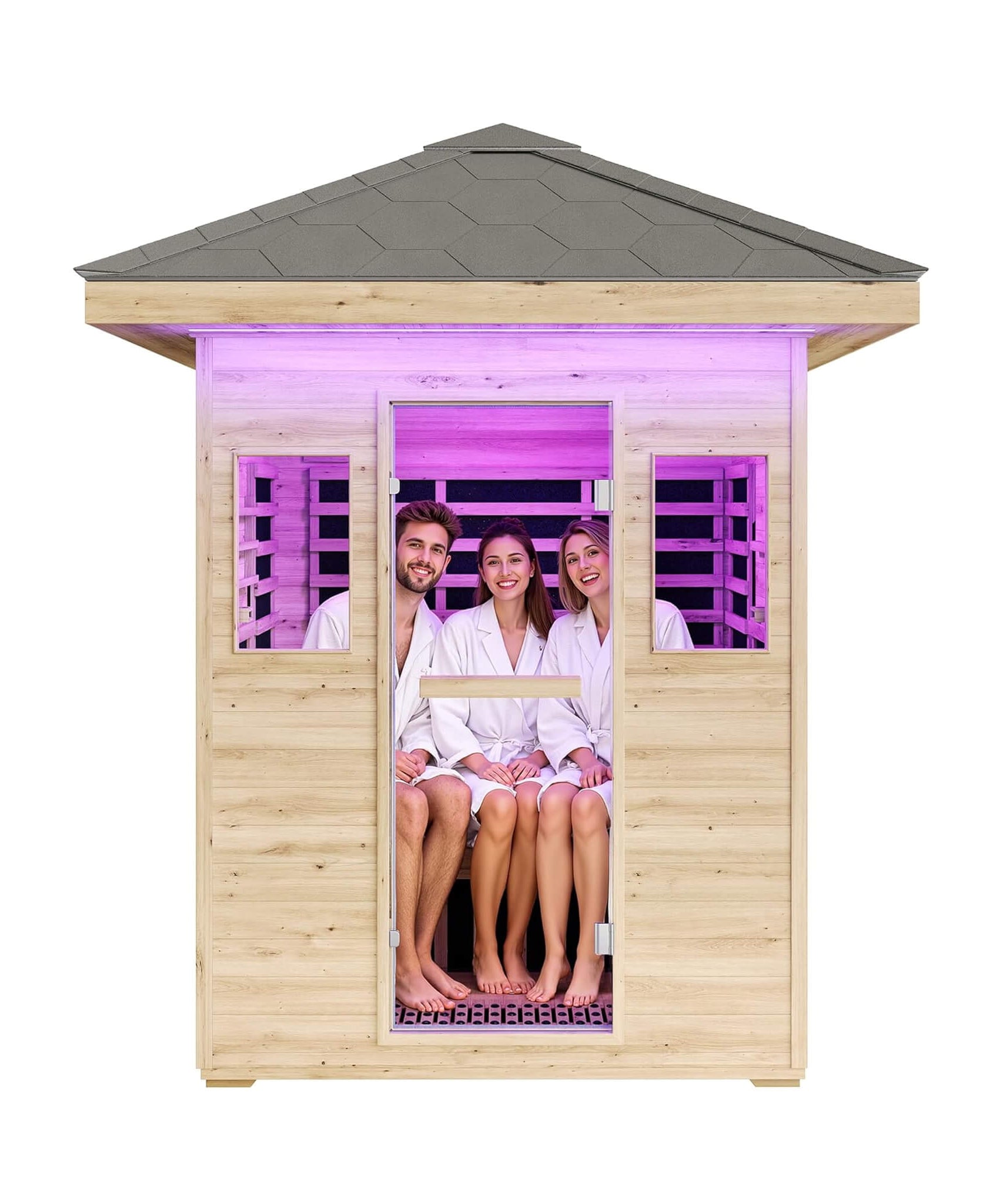 Thermora Zurich 3-Person Low EMF Spruce Wood Outdoor Infrared Sauna With Bluetooth Speakers And LED Lights (SAK59047)