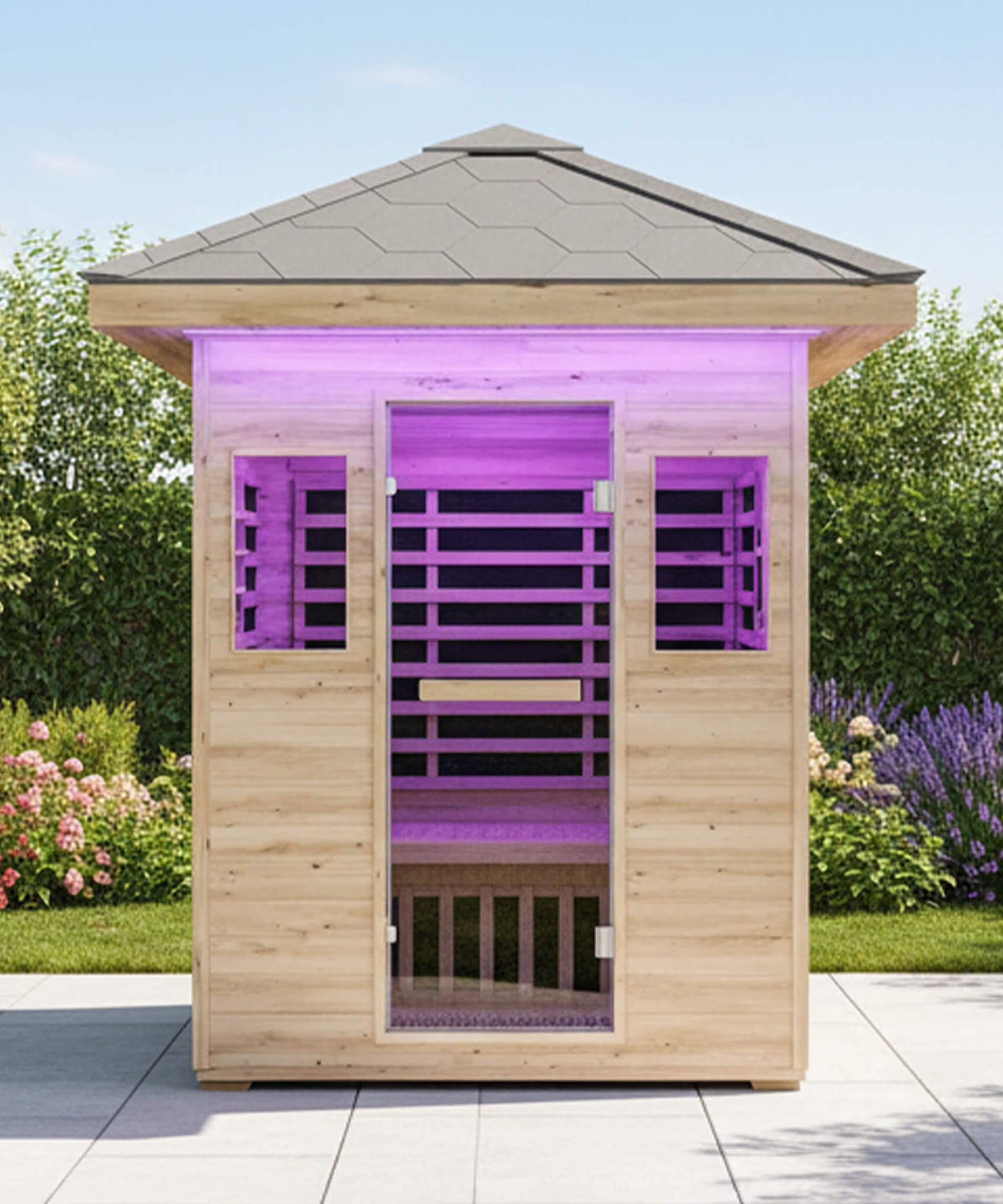 Thermora Zurich 3-Person Low EMF Spruce Wood Outdoor Infrared Sauna With Bluetooth Speakers And LED Lights (SAK59047)