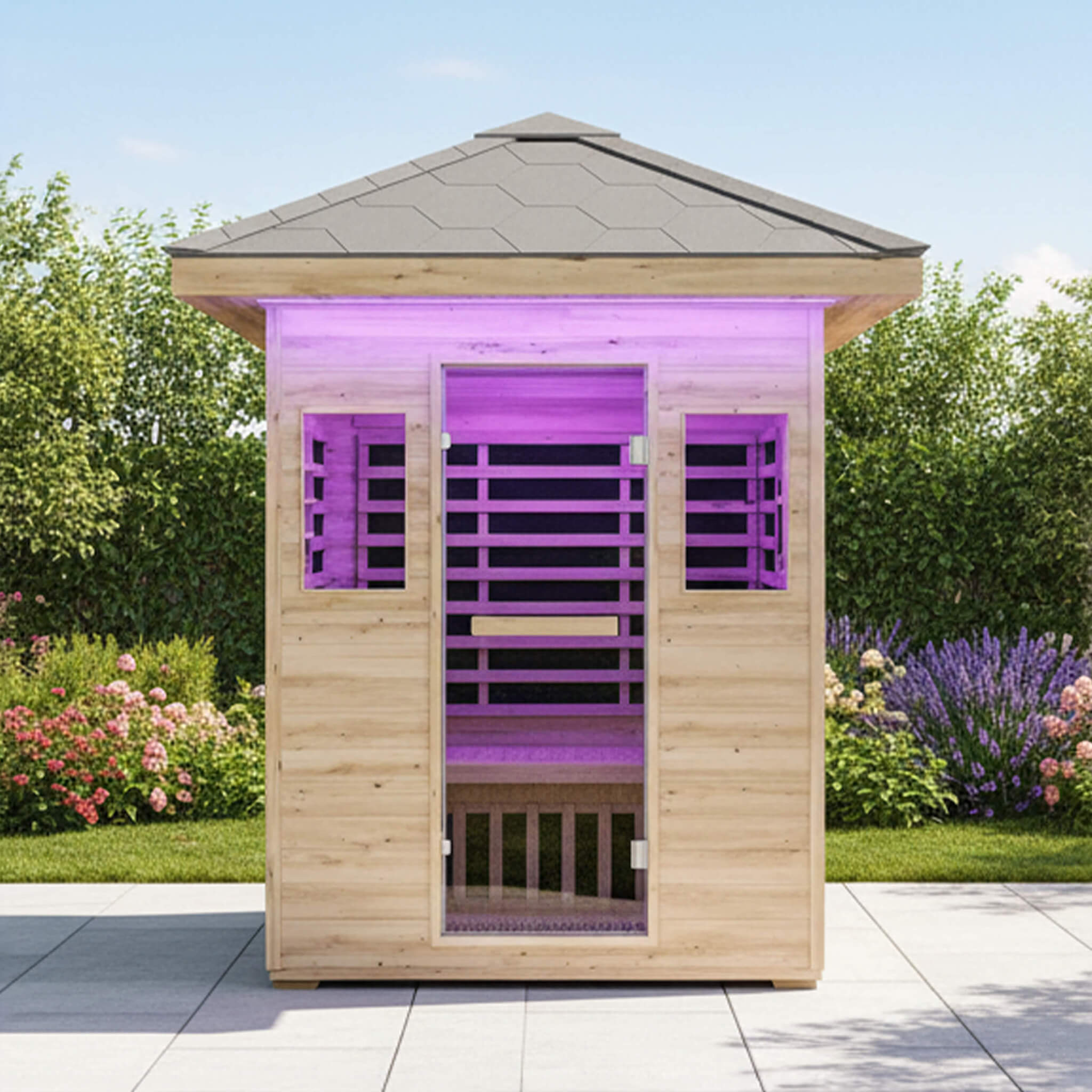 Thermora Zurich 3-Person Low EMF Spruce Wood Outdoor Infrared Sauna With Bluetooth Speakers And LED Lights (SAK59047)