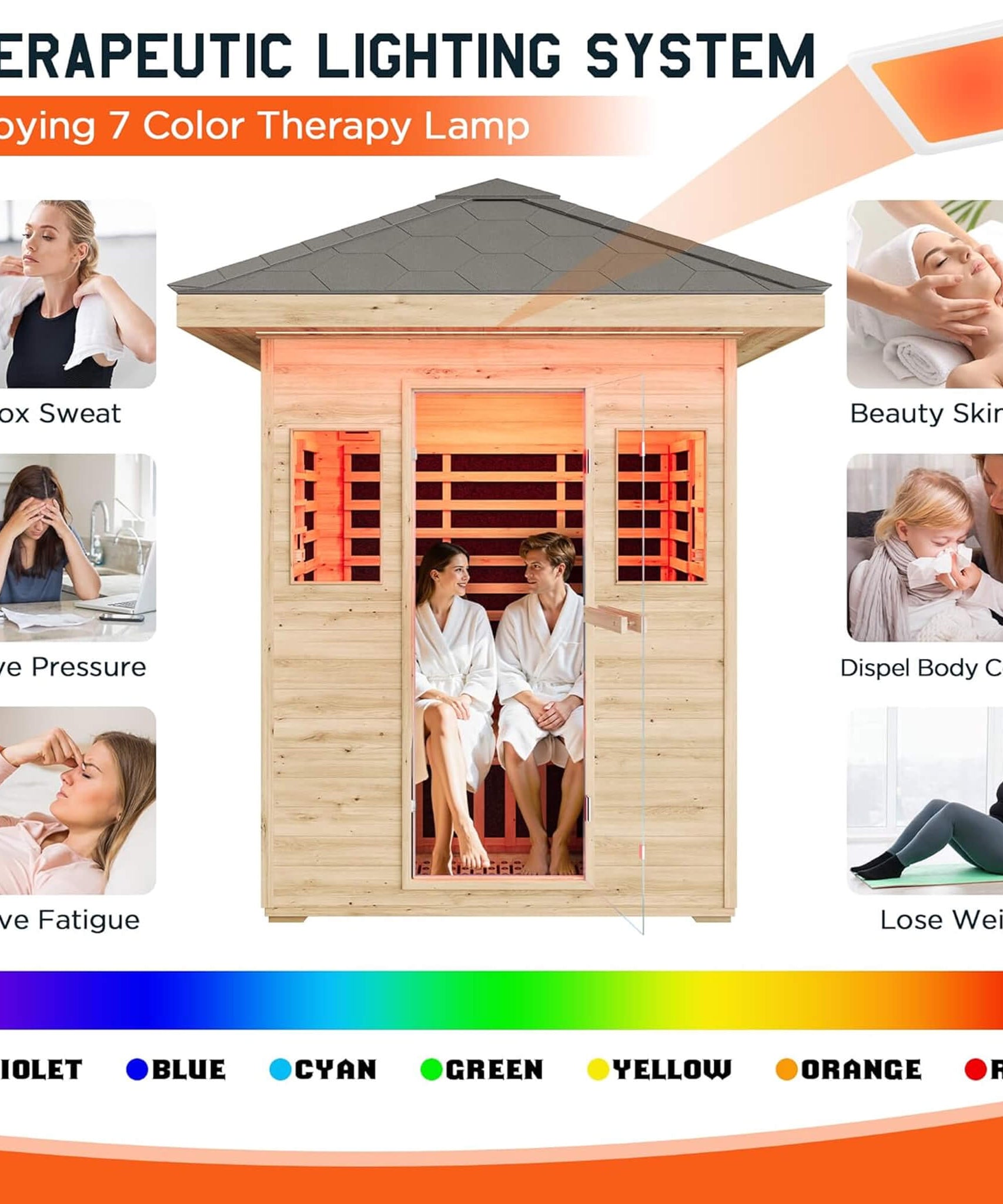Thermora Zurich 3-Person Low EMF Spruce Wood Outdoor Infrared Sauna With Bluetooth Speakers And LED Lights (SAK59047)