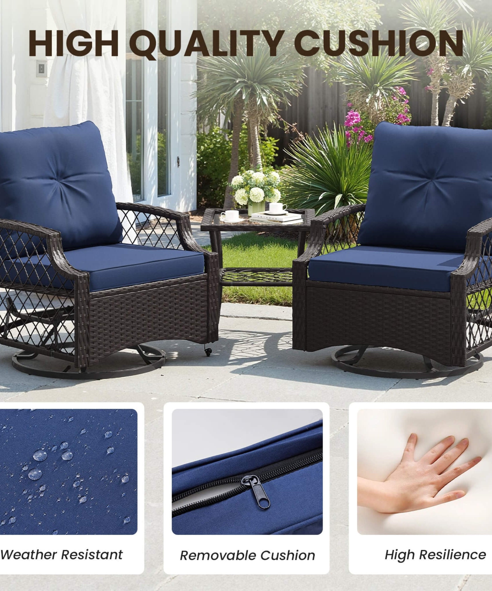 Alora 3-Piece Wicker Patio Bistro Set W/ Swivel Chairs And Table (SAK14789)