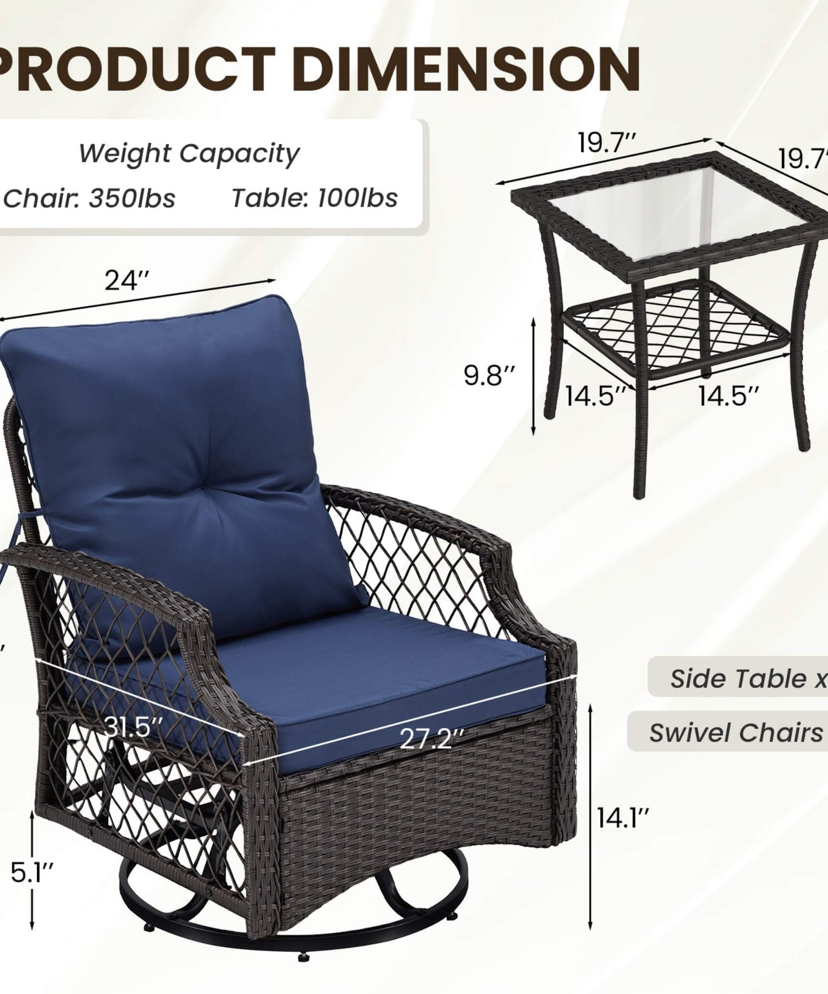 Alora 3-Piece Wicker Patio Bistro Set W/ Swivel Chairs And Table (SAK14789)