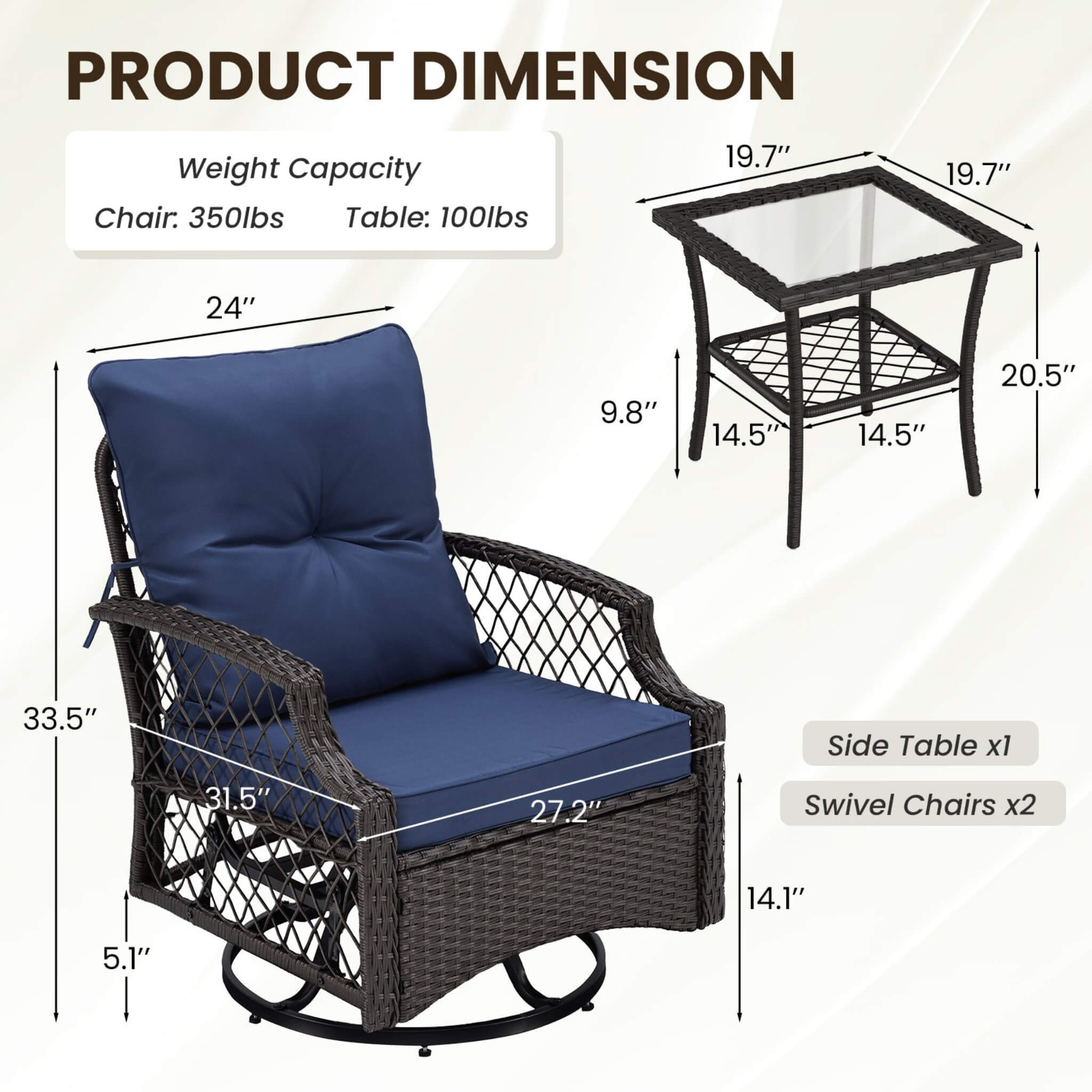 Alora 3-Piece Wicker Patio Bistro Set W/ Swivel Chairs And Table (SAK14789)