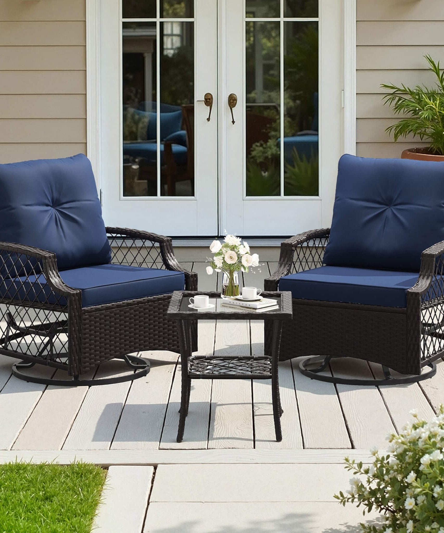Alora 3-Piece Wicker Patio Bistro Set W/ Swivel Chairs And Table (SAK14789)