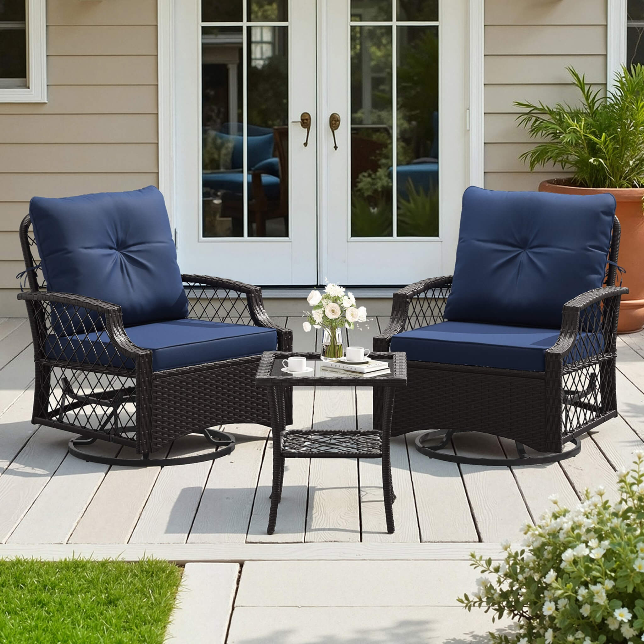Alora 3-Piece Wicker Patio Bistro Set W/ Swivel Chairs And Table (SAK14789)