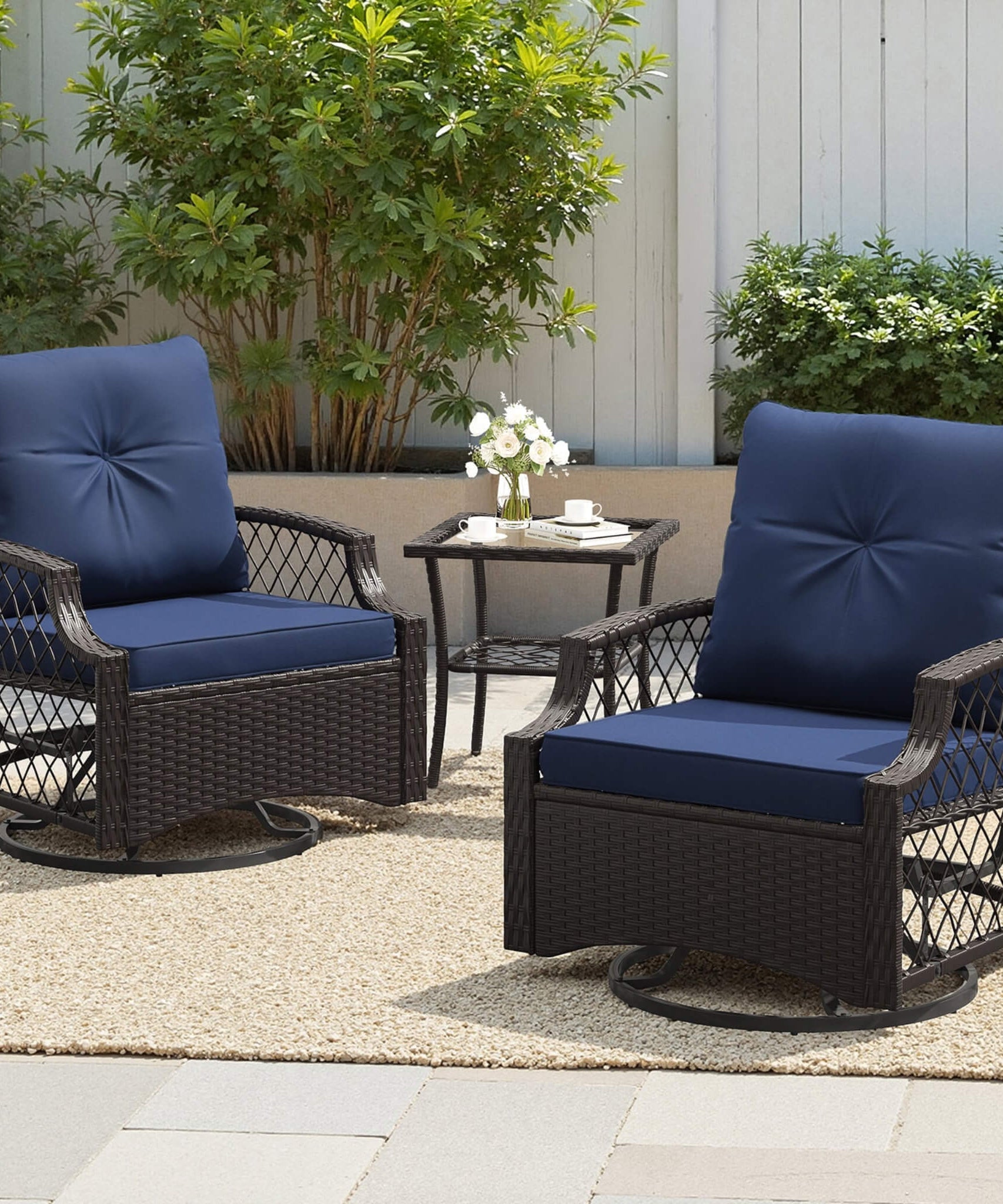 Alora 3-Piece Wicker Patio Bistro Set W/ Swivel Chairs And Table (SAK14789)