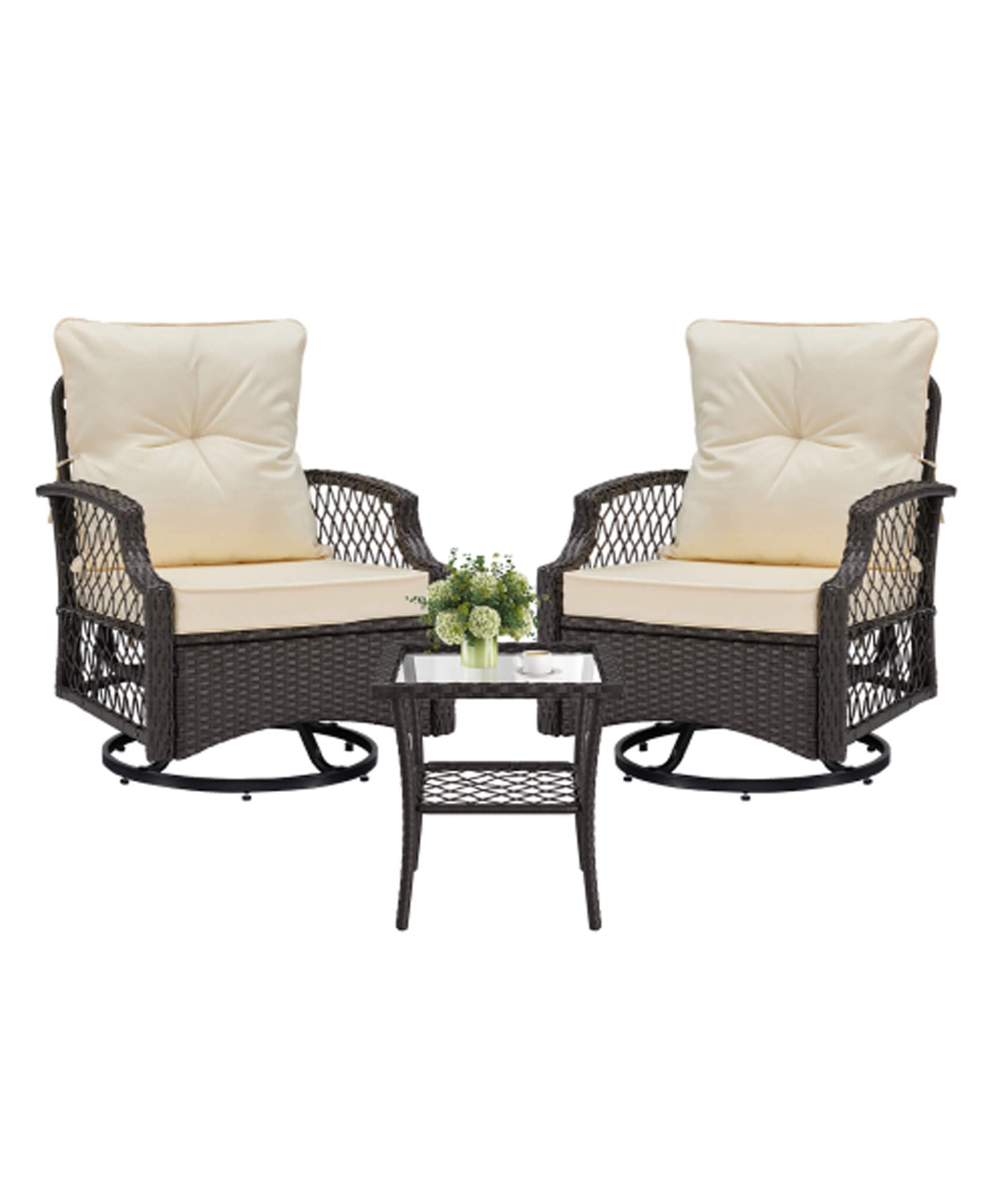 Alora 3-Piece Wicker Patio Bistro Set W/ Swivel Chairs And Table (SAK14789)