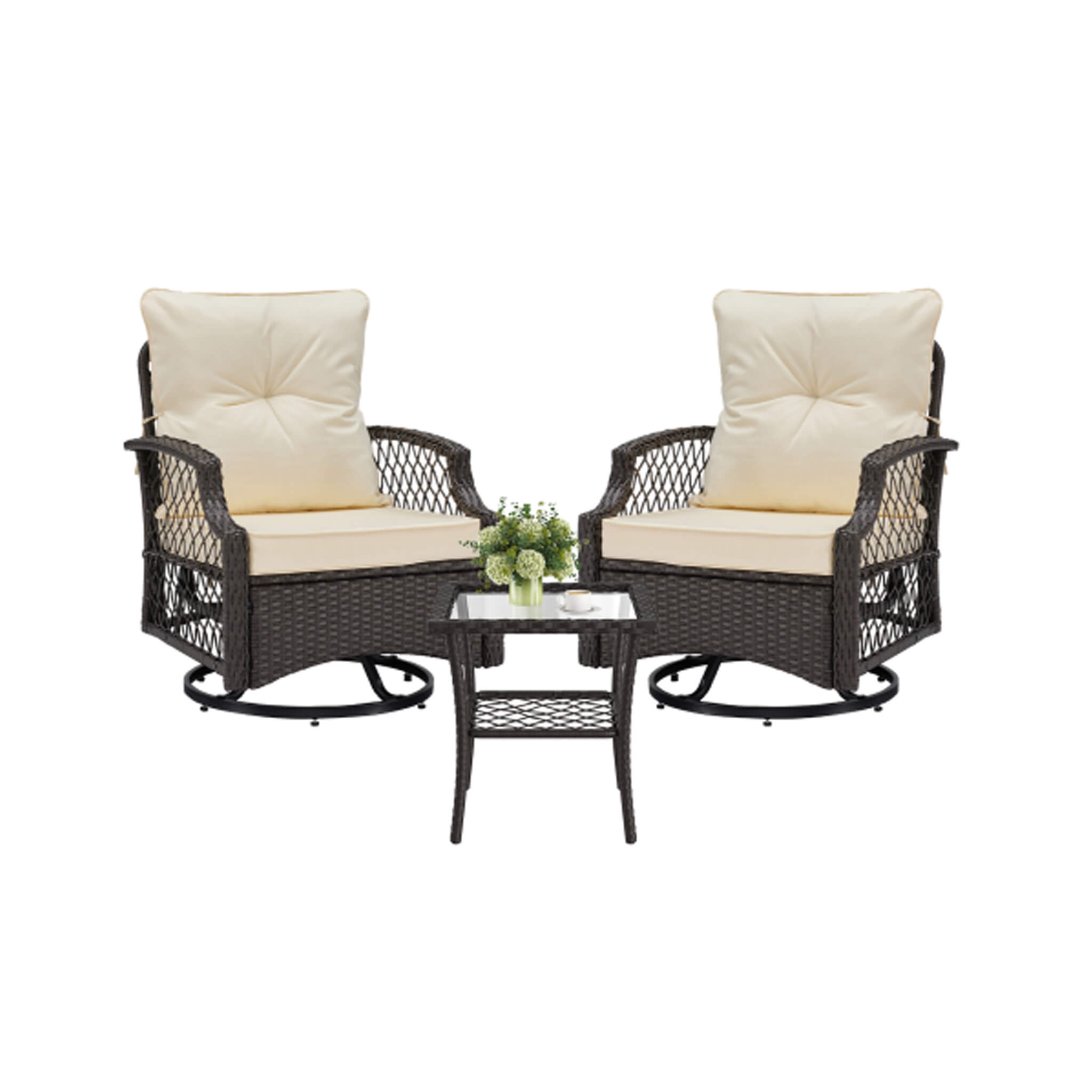 Alora 3-Piece Wicker Patio Bistro Set W/ Swivel Chairs And Table (SAK14789)