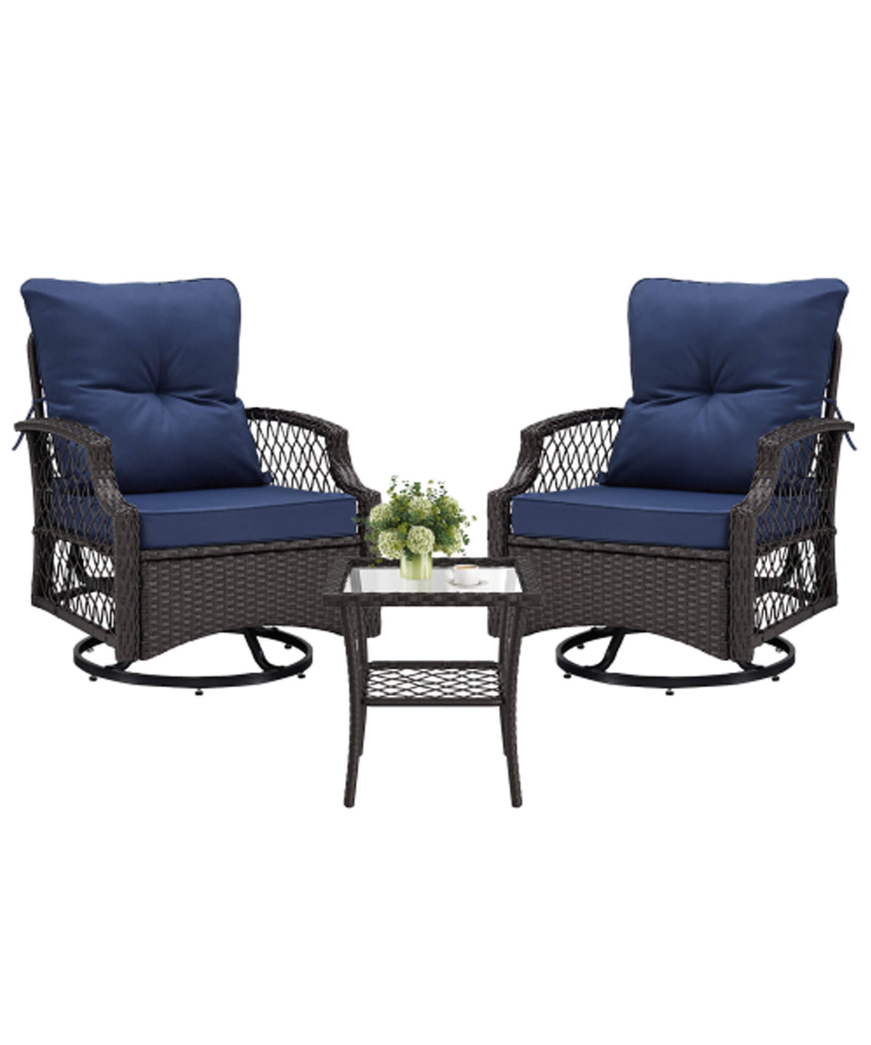 Alora 3-Piece Wicker Patio Bistro Set W/ Swivel Chairs And Table (SAK14789)