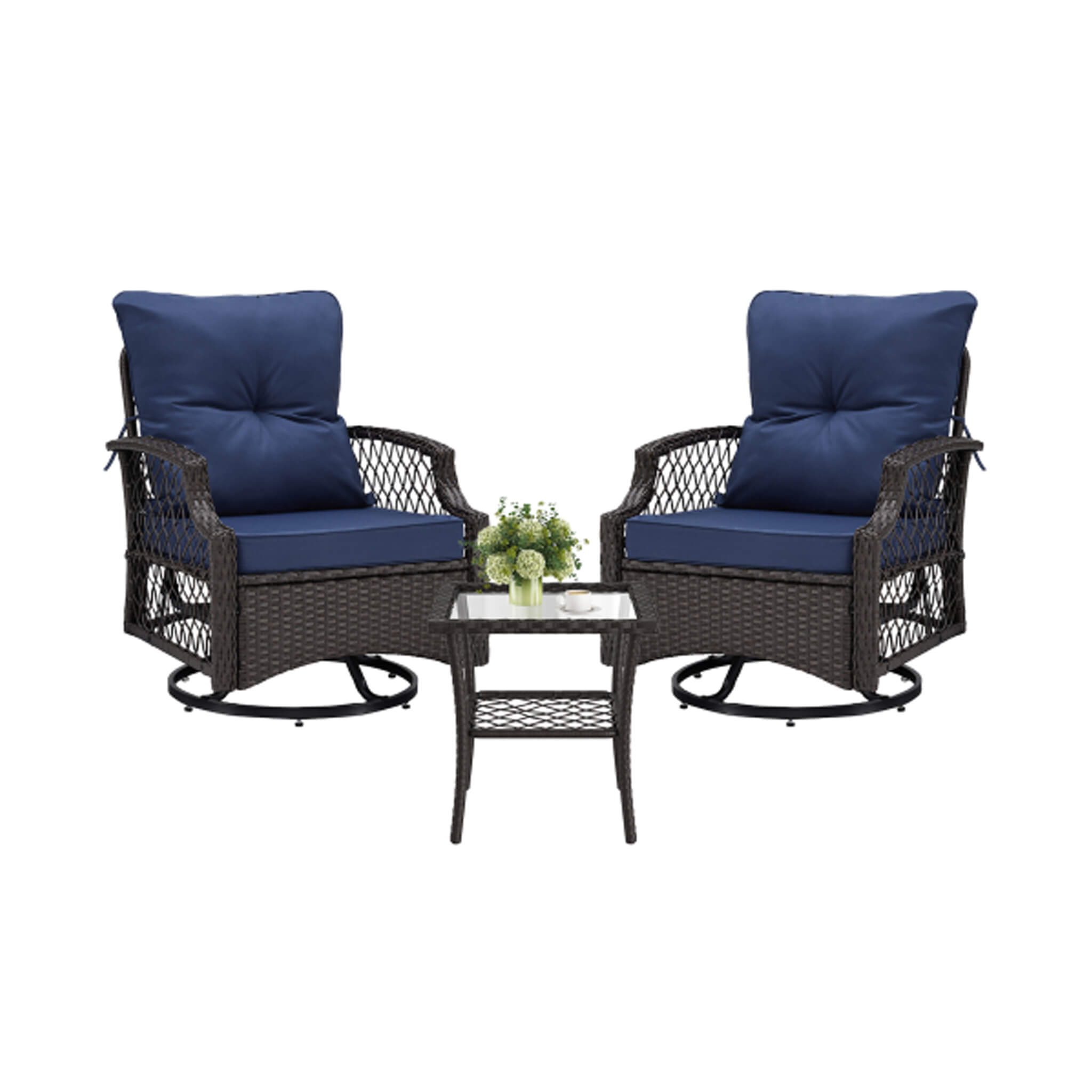 Alora 3-Piece Wicker Patio Bistro Set W/ Swivel Chairs And Table (SAK14789)