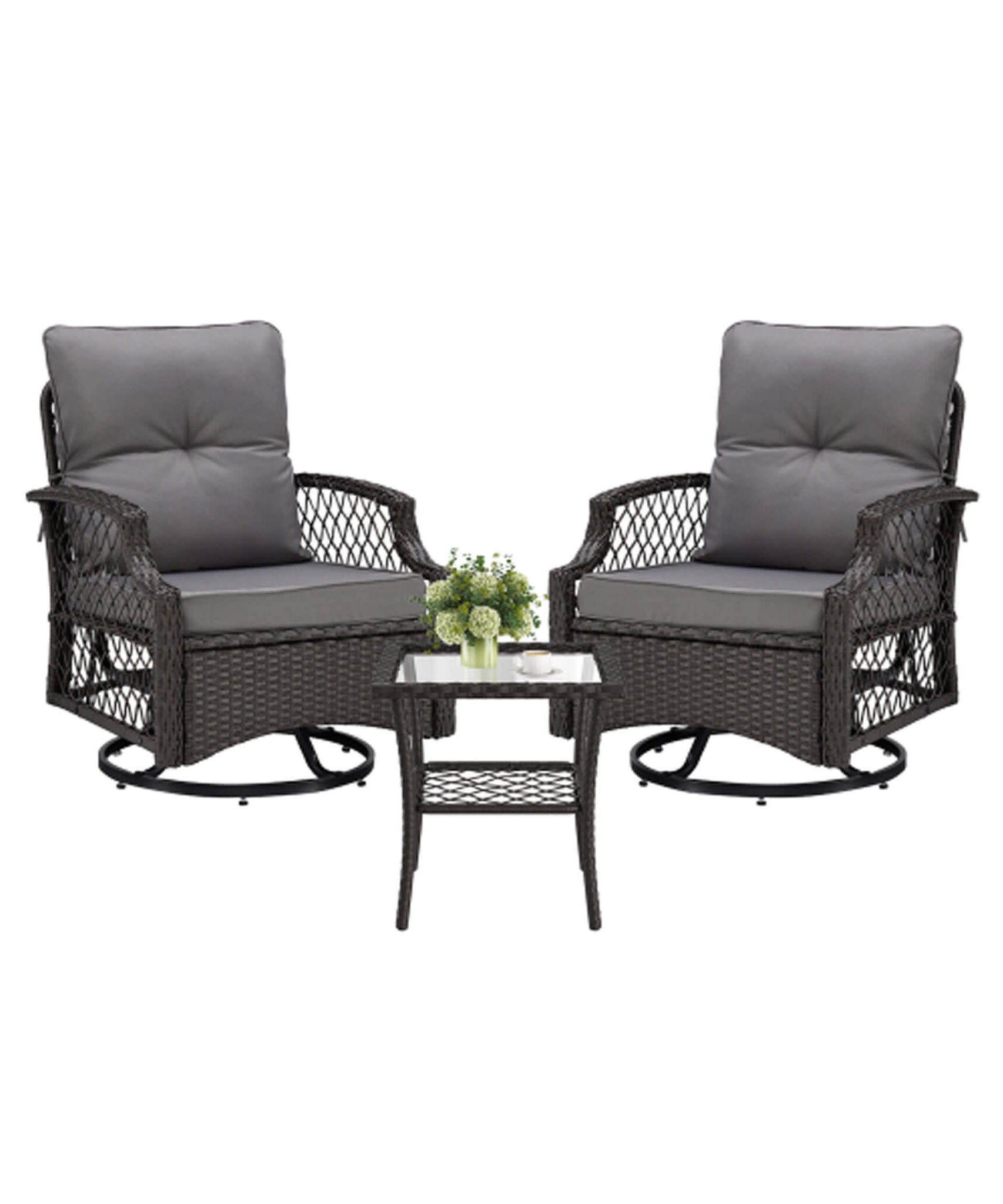 Alora 3-Piece Wicker Patio Bistro Set W/ Swivel Chairs And Table (SAK14789)