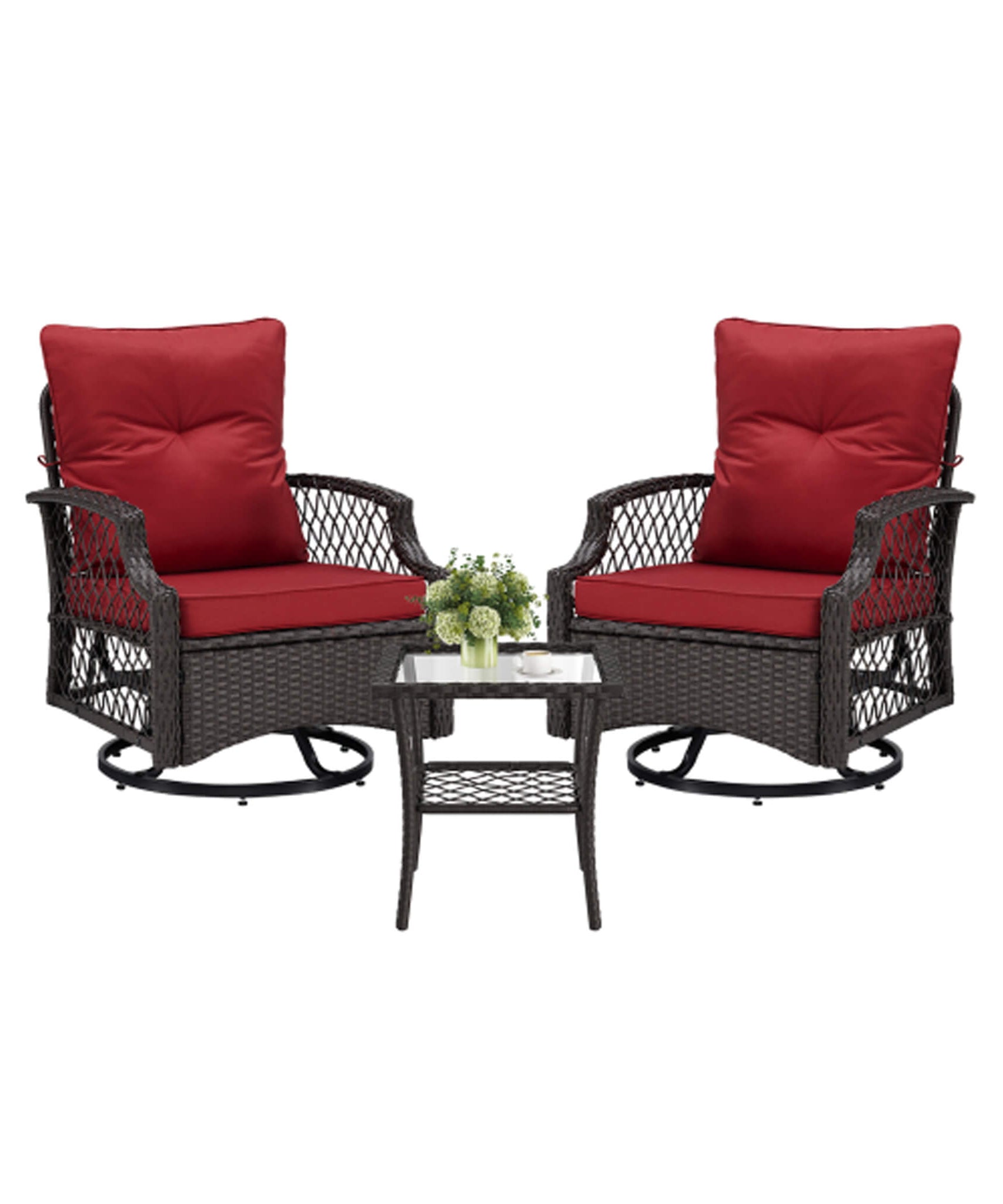 Alora 3-Piece Wicker Patio Bistro Set W/ Swivel Chairs And Table (SAK14789)