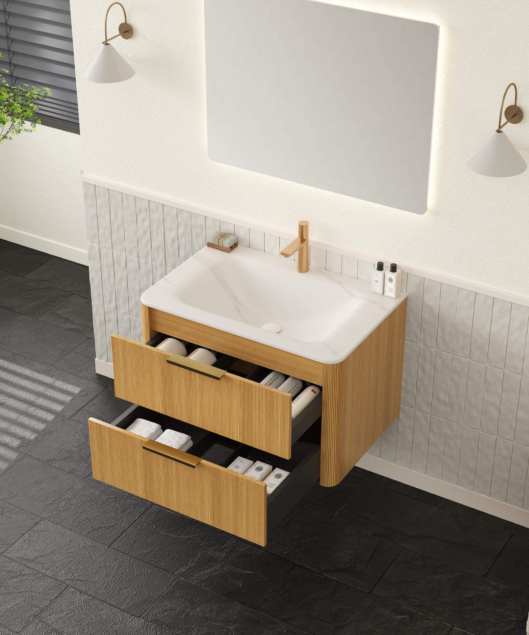 Nuvia Luxury 30/36-Inch Sintered Stone Floating Bathroom Vanity With Sink (SAK70429)