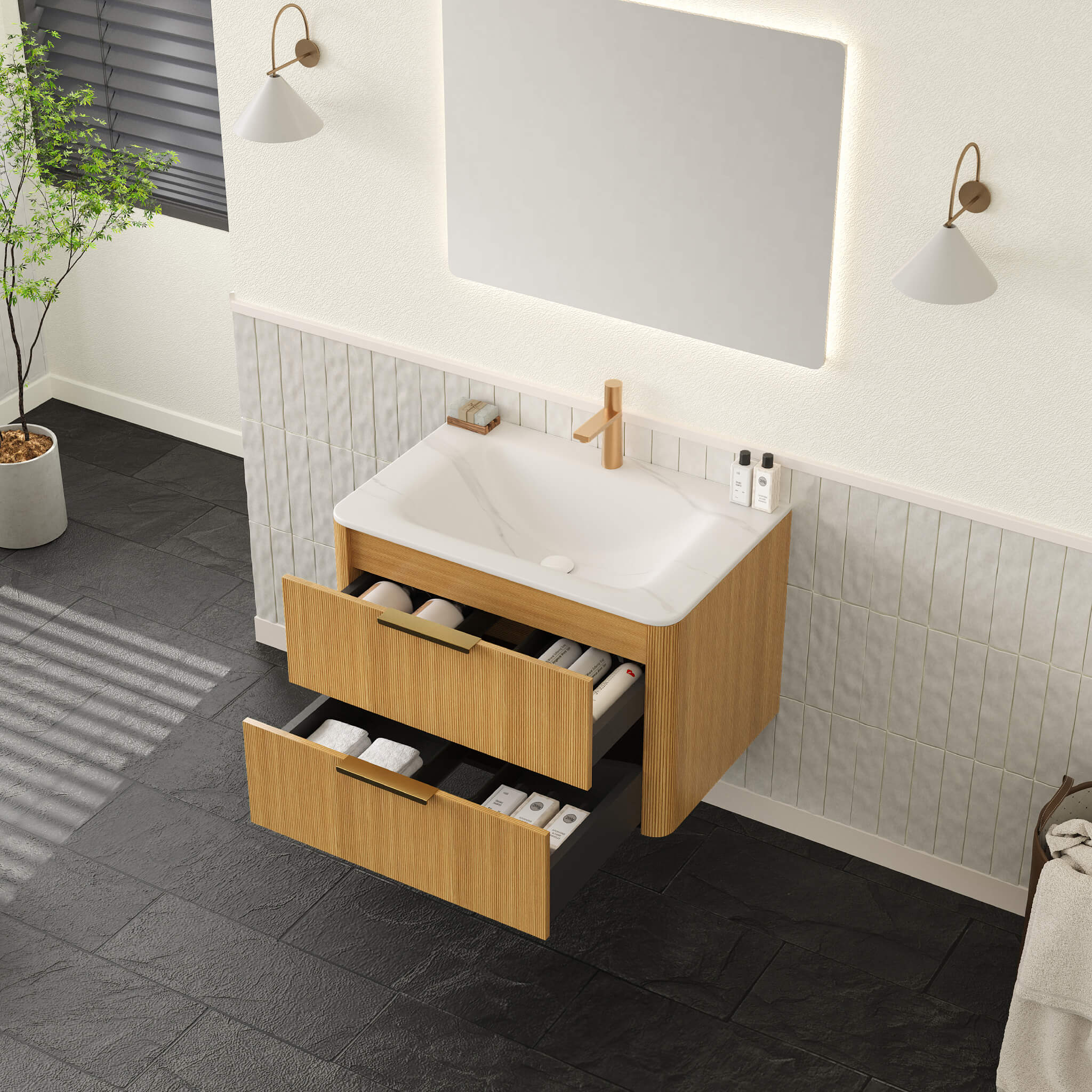 Nuvia Luxury 30/36-Inch Sintered Stone Floating Bathroom Vanity With Sink (SAK70429)