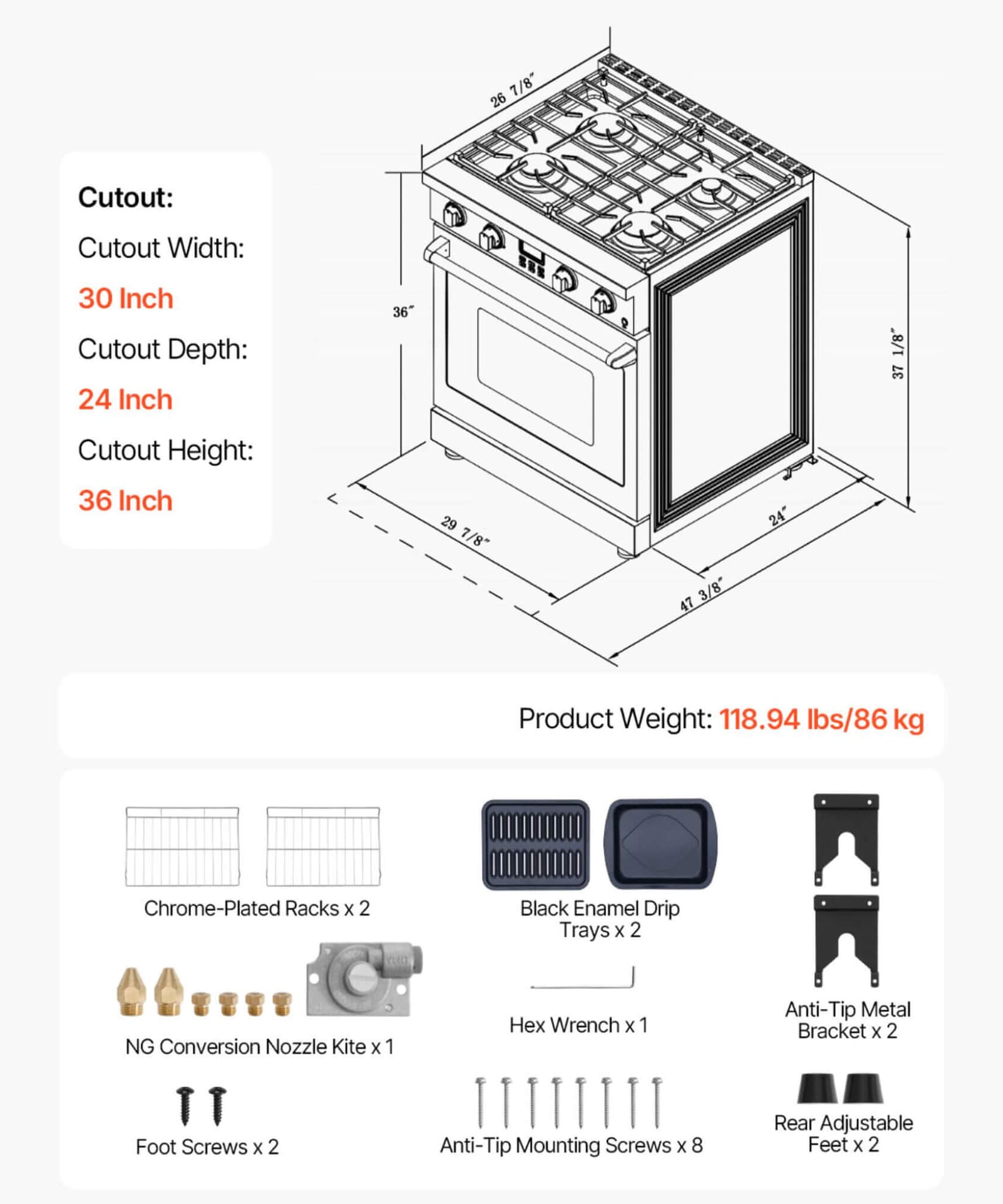 30-Inch Stainless Steel Convection Gas Range Oven With 4-Sealed Burners (SAK25187)