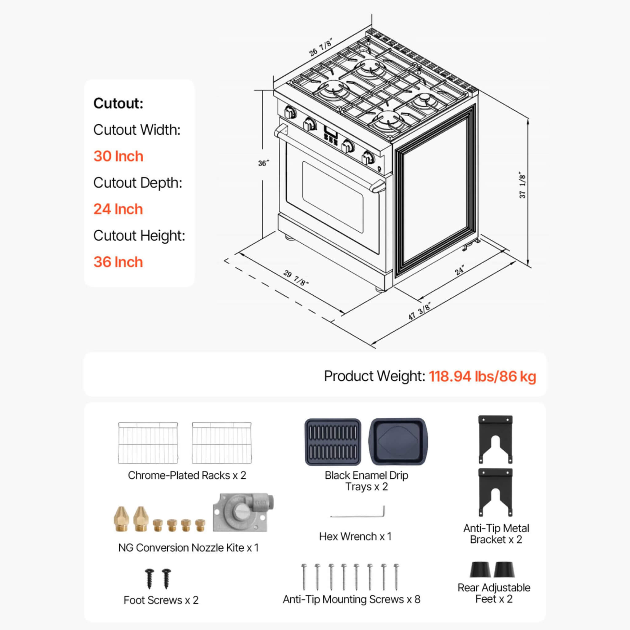 30-Inch Stainless Steel Convection Gas Range Oven With 4-Sealed Burners (SAK25187)