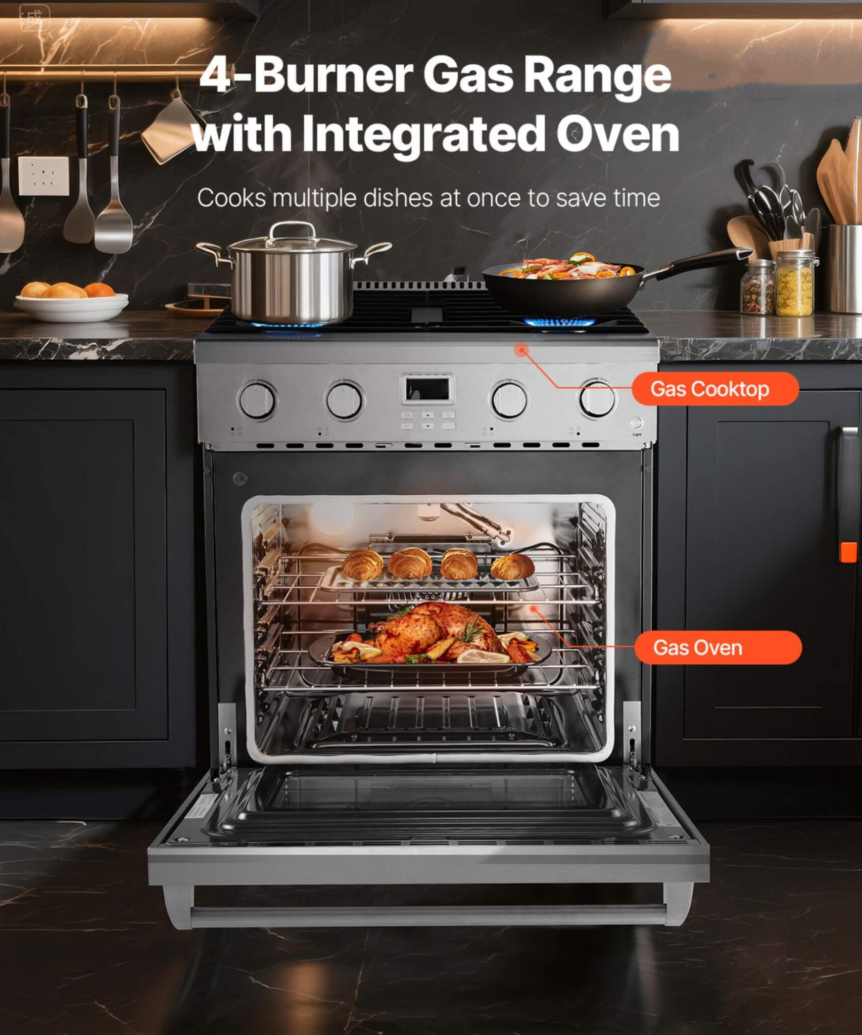 30-Inch Stainless Steel Convection Gas Range Oven With 4-Sealed Burners (SAK25187)