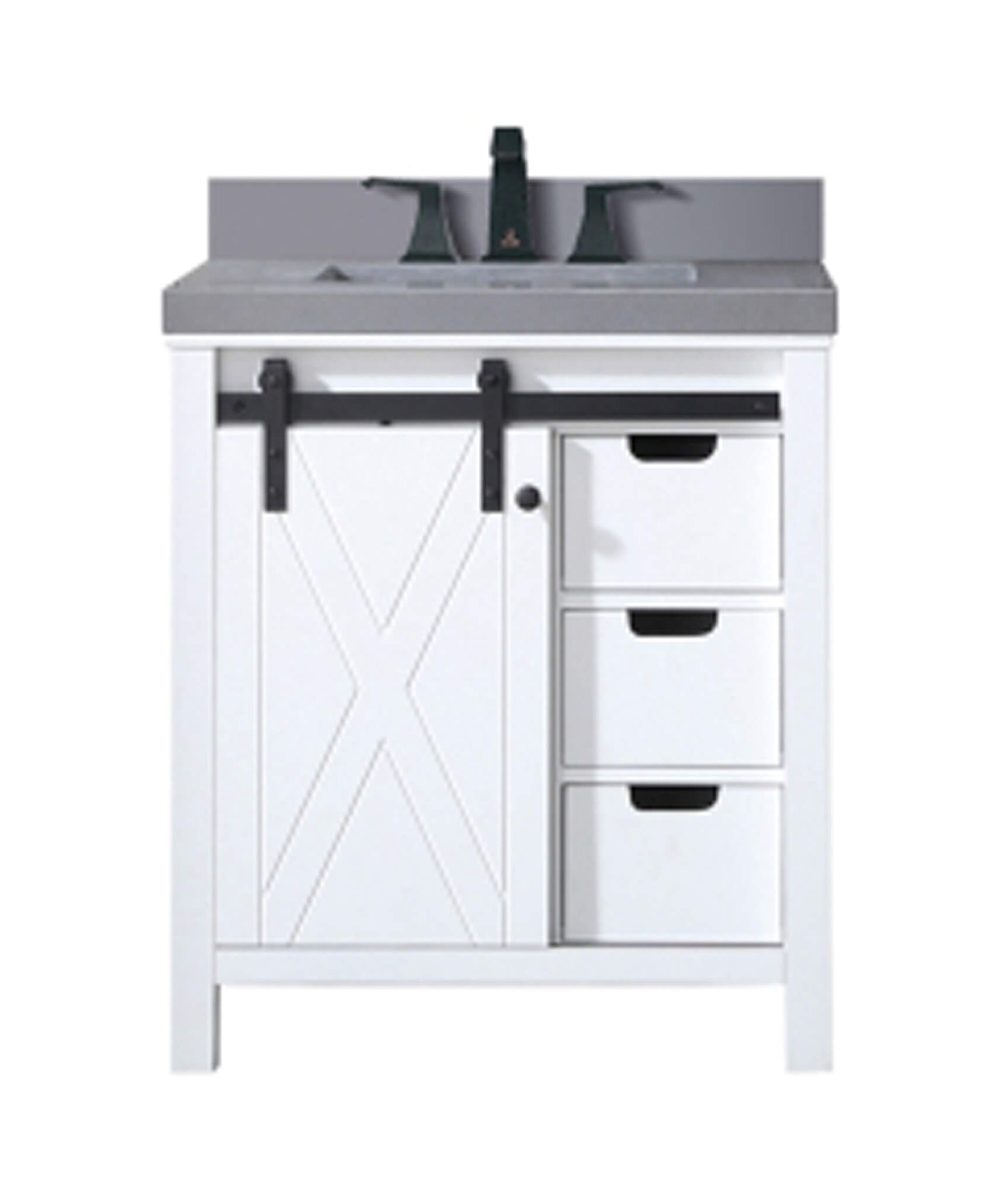 Nuvia White Bathroom Vanity With Gray Quartz Top And Faucet Set (SAK40685)