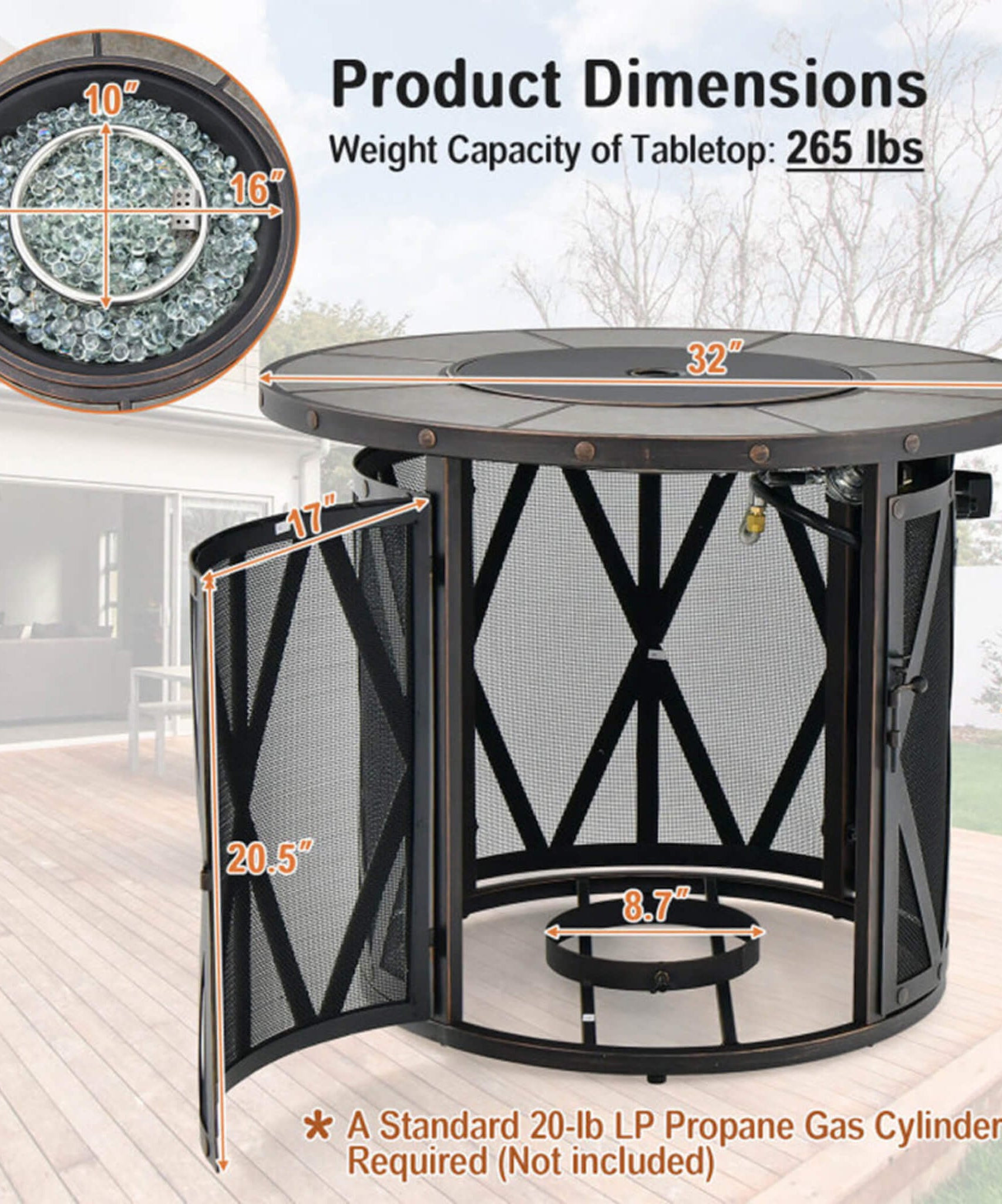 Alora 30-Inch 30K BTU Premium Outdoor Patio Gas Fire Pit Table With Fire Glass And Cover (SAK17432)