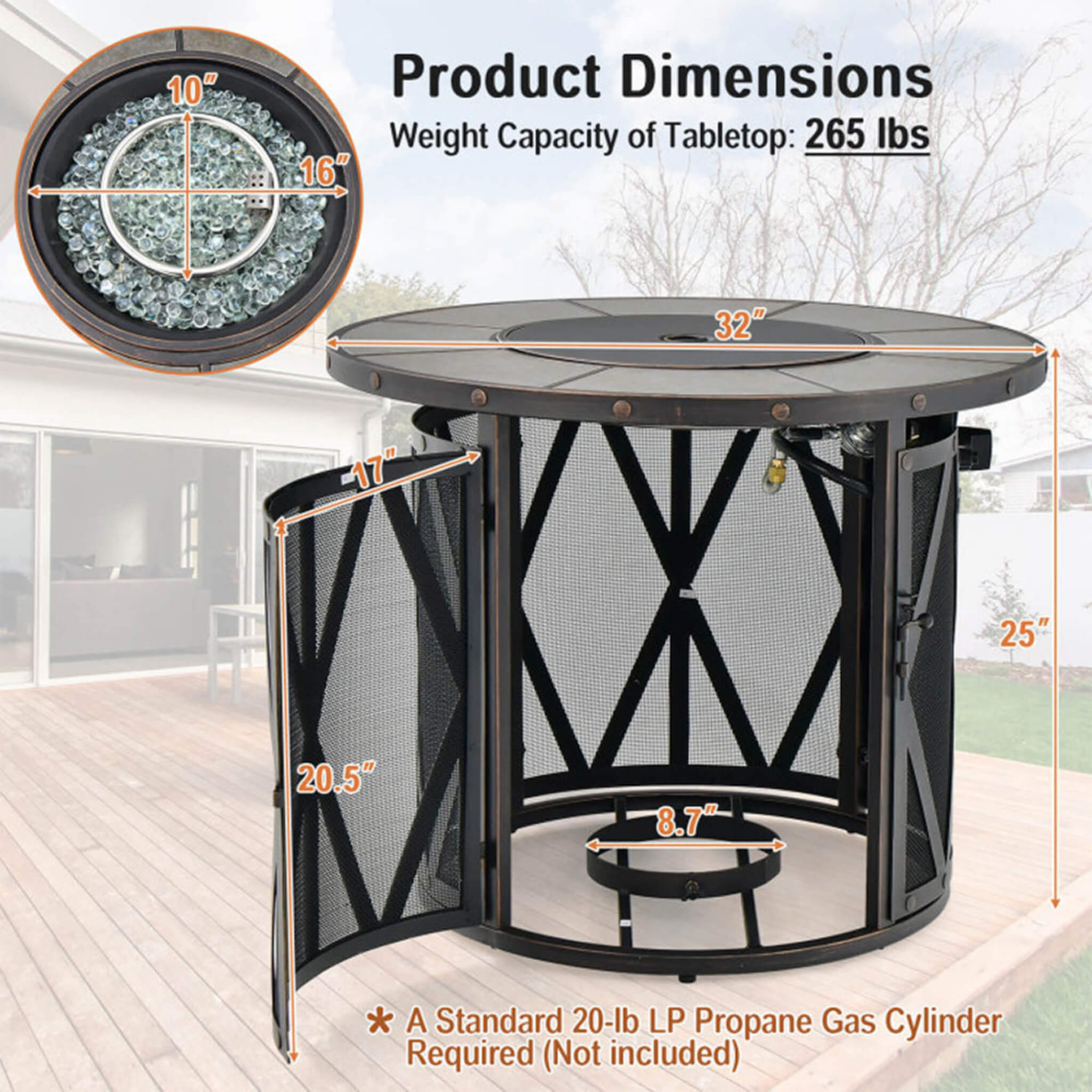 Alora 30-Inch 30K BTU Premium Outdoor Patio Gas Fire Pit Table With Fire Glass And Cover (SAK17432)