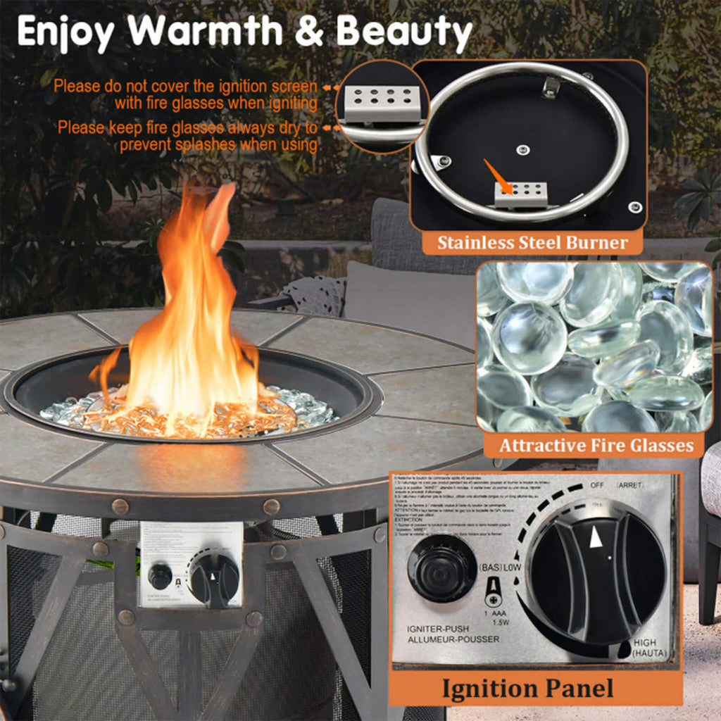 Alora 30-Inch 30K BTU Premium Outdoor Patio Gas Fire Pit Table With Fire Glass And Cover (SAK17432)