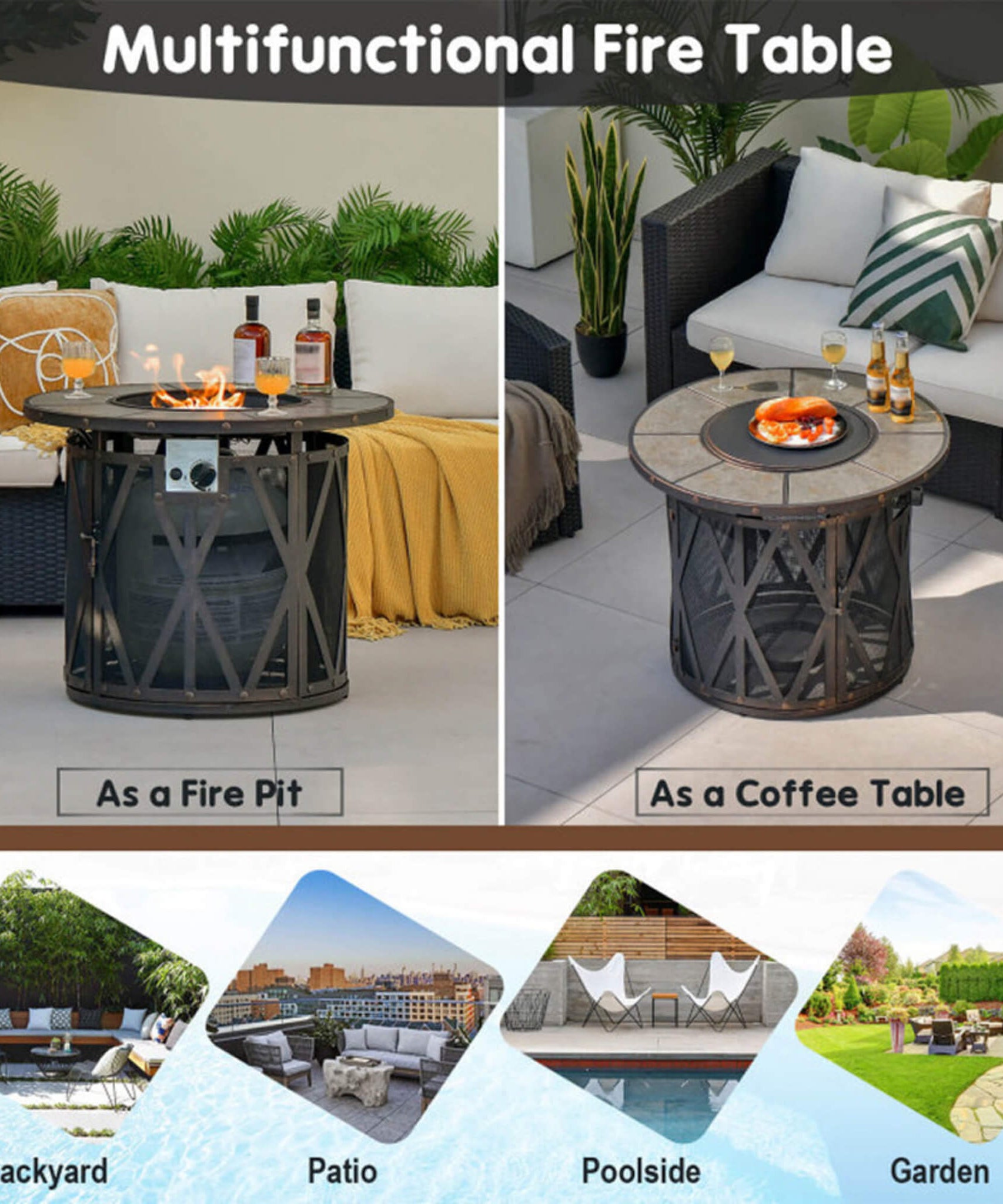 Alora 30-Inch 30K BTU Premium Outdoor Patio Gas Fire Pit Table With Fire Glass And Cover (SAK17432)