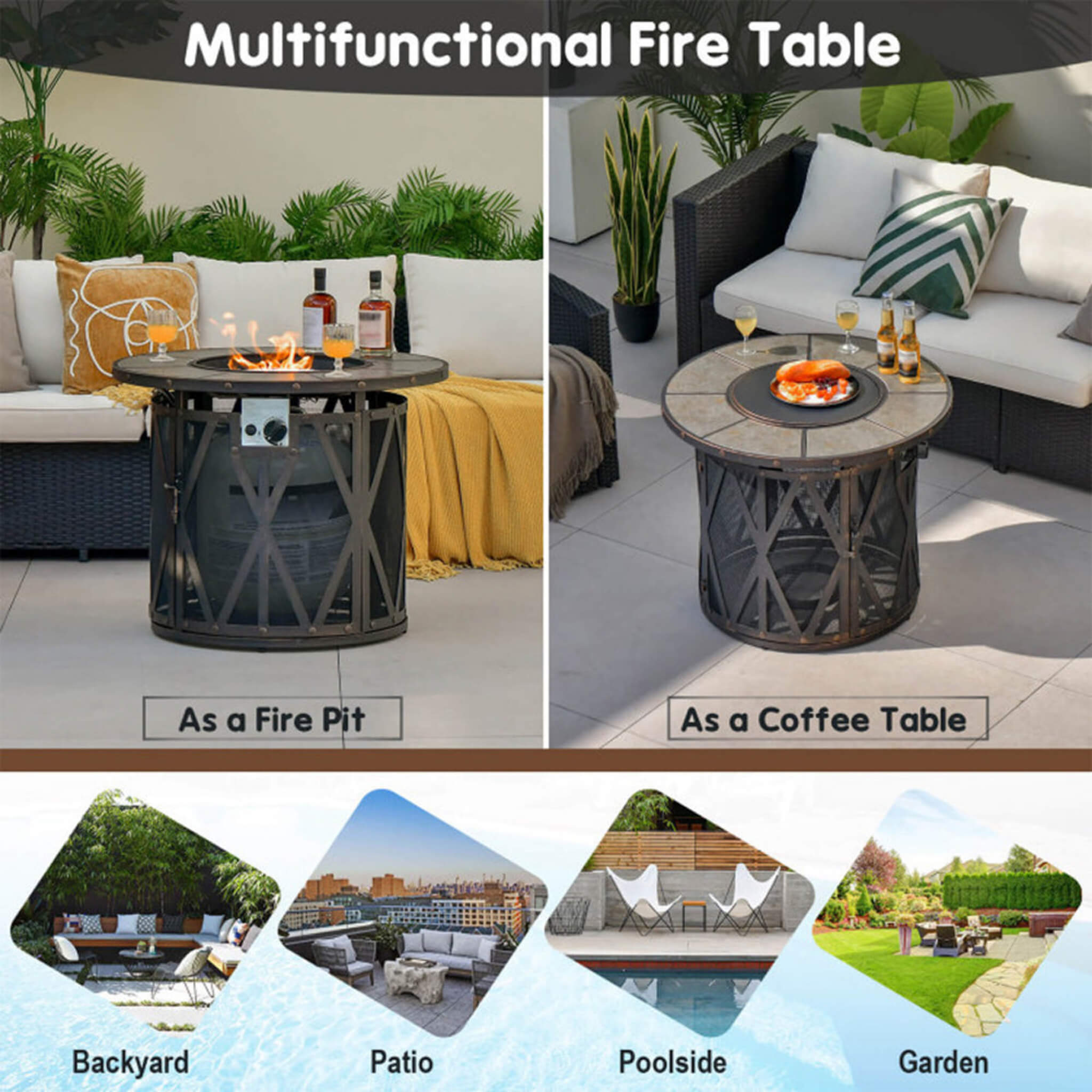 Alora 30-Inch 30K BTU Premium Outdoor Patio Gas Fire Pit Table With Fire Glass And Cover (SAK17432)