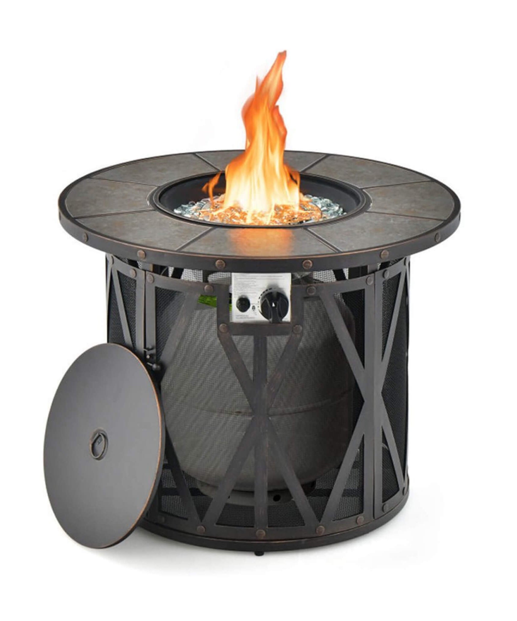 Alora 30-Inch 30K BTU Premium Outdoor Patio Gas Fire Pit Table With Fire Glass And Cover (SAK17432)
